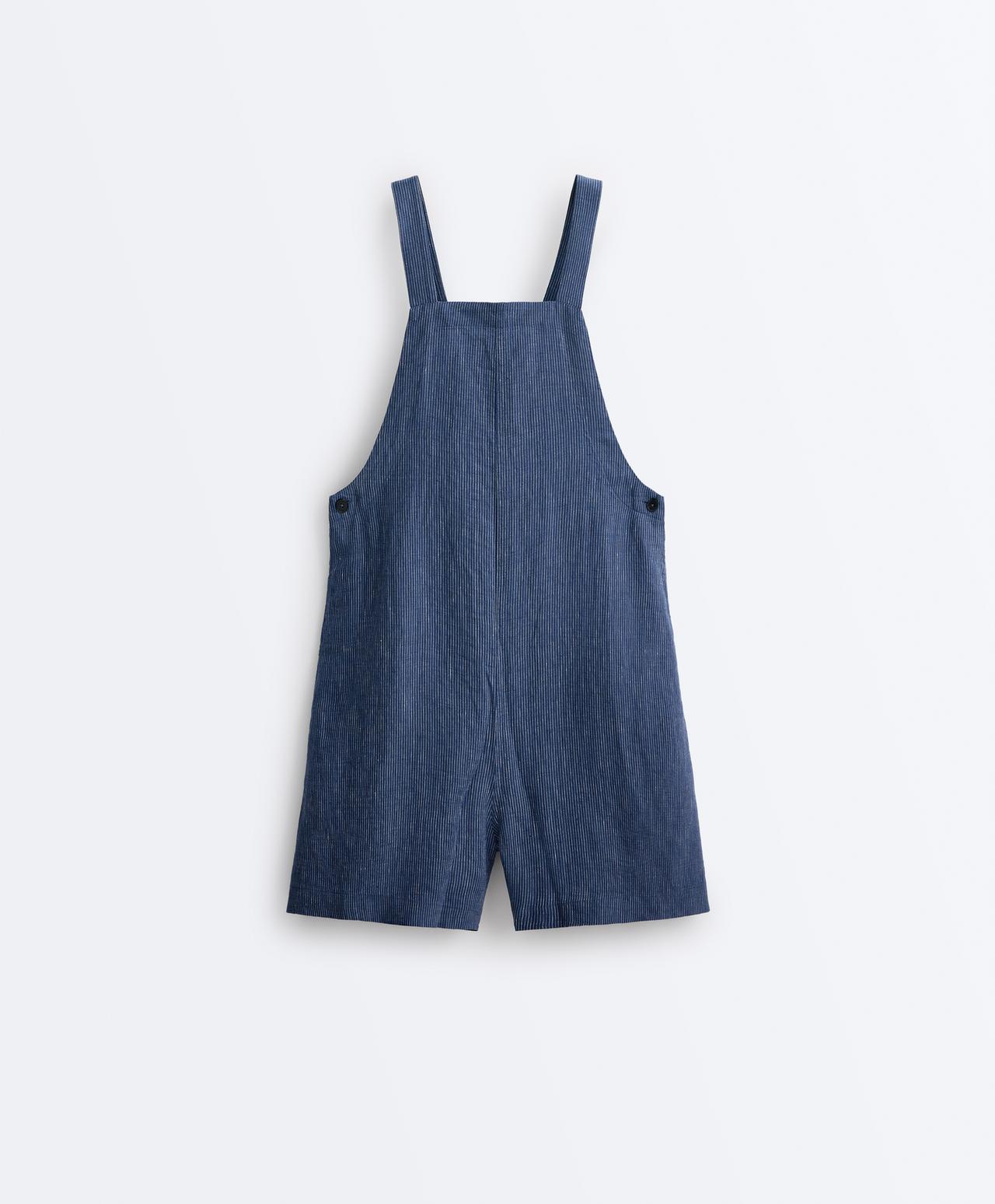 Short strappy 100% linen jumpsuit — BLUE MELANGE