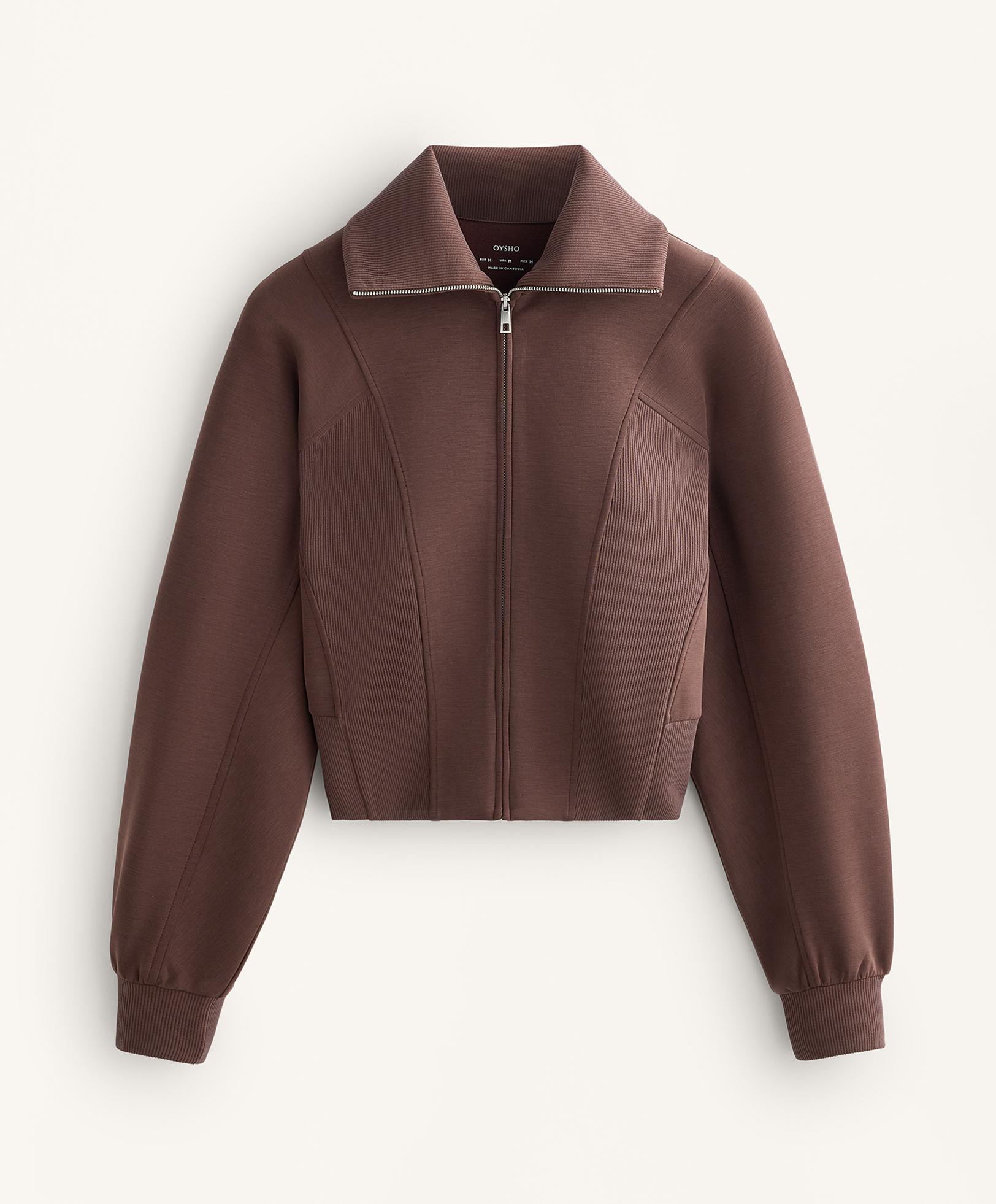 Brushed rib jacket with modal — BROWN