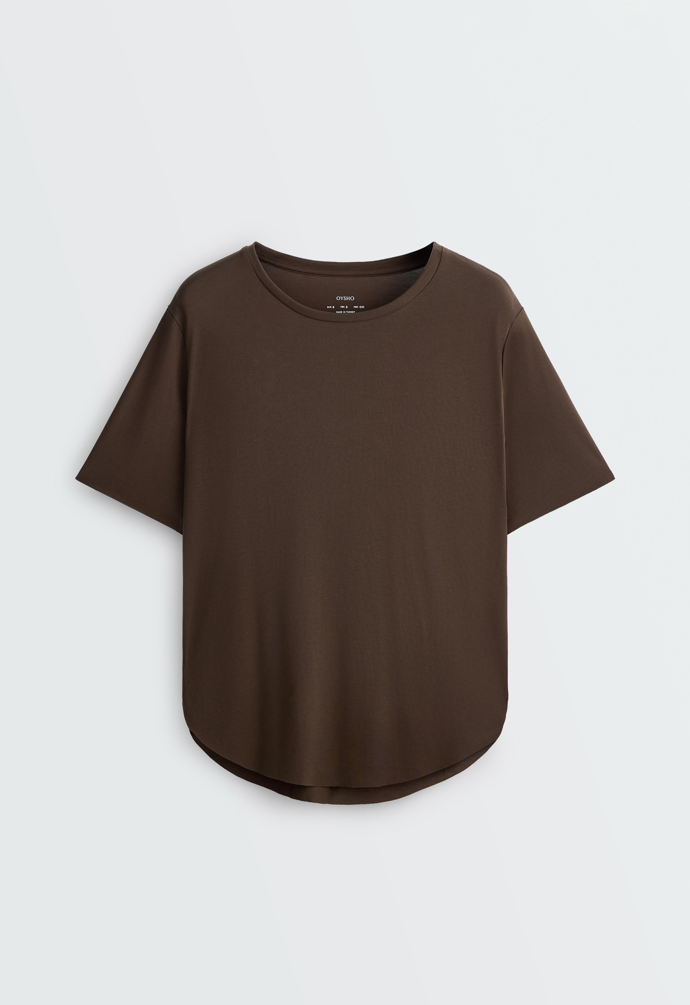Modal blend short-sleeved rounded back T-shirt — DARK BROWN