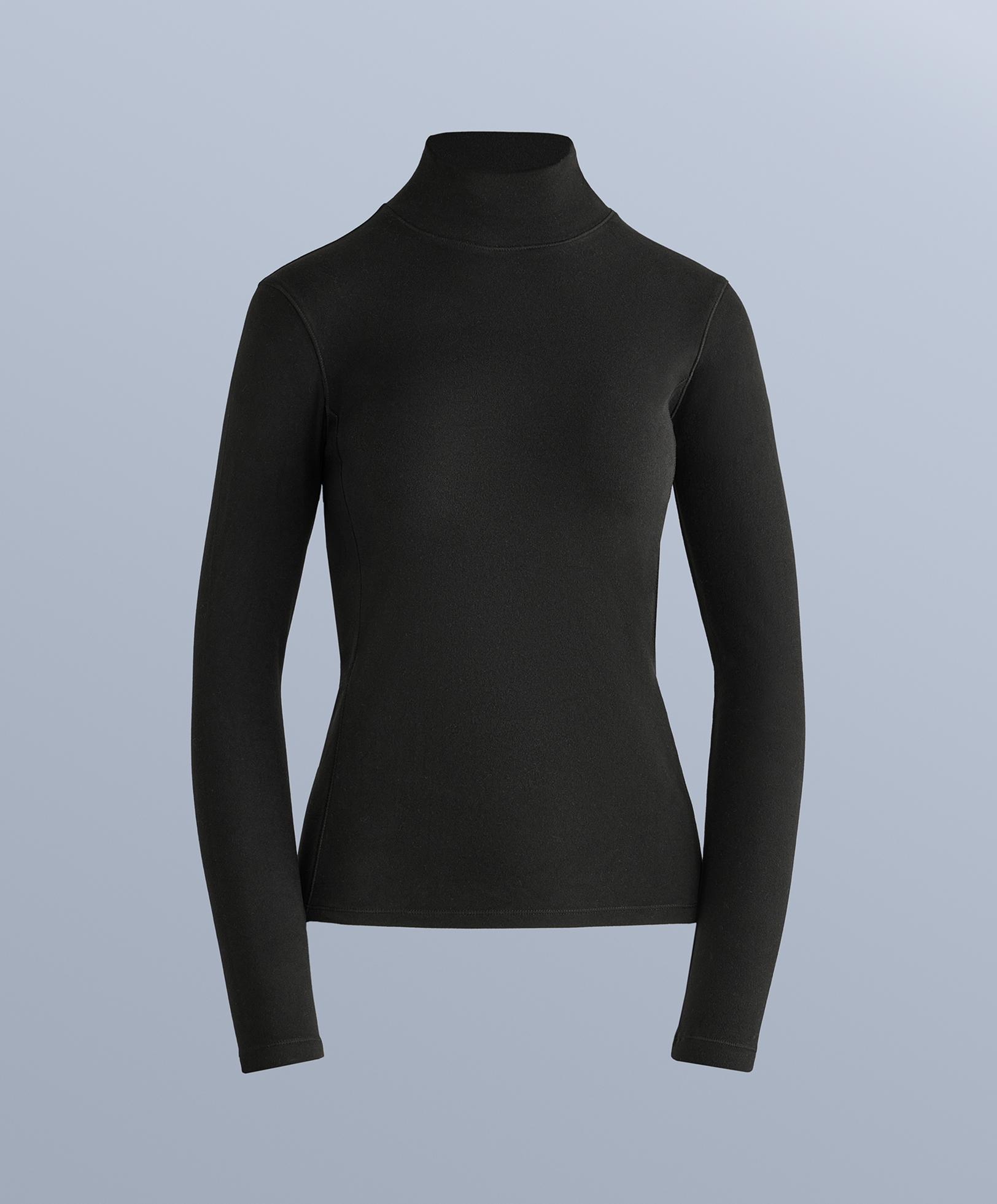 High-neck thermal base layer fleece top — BLACK