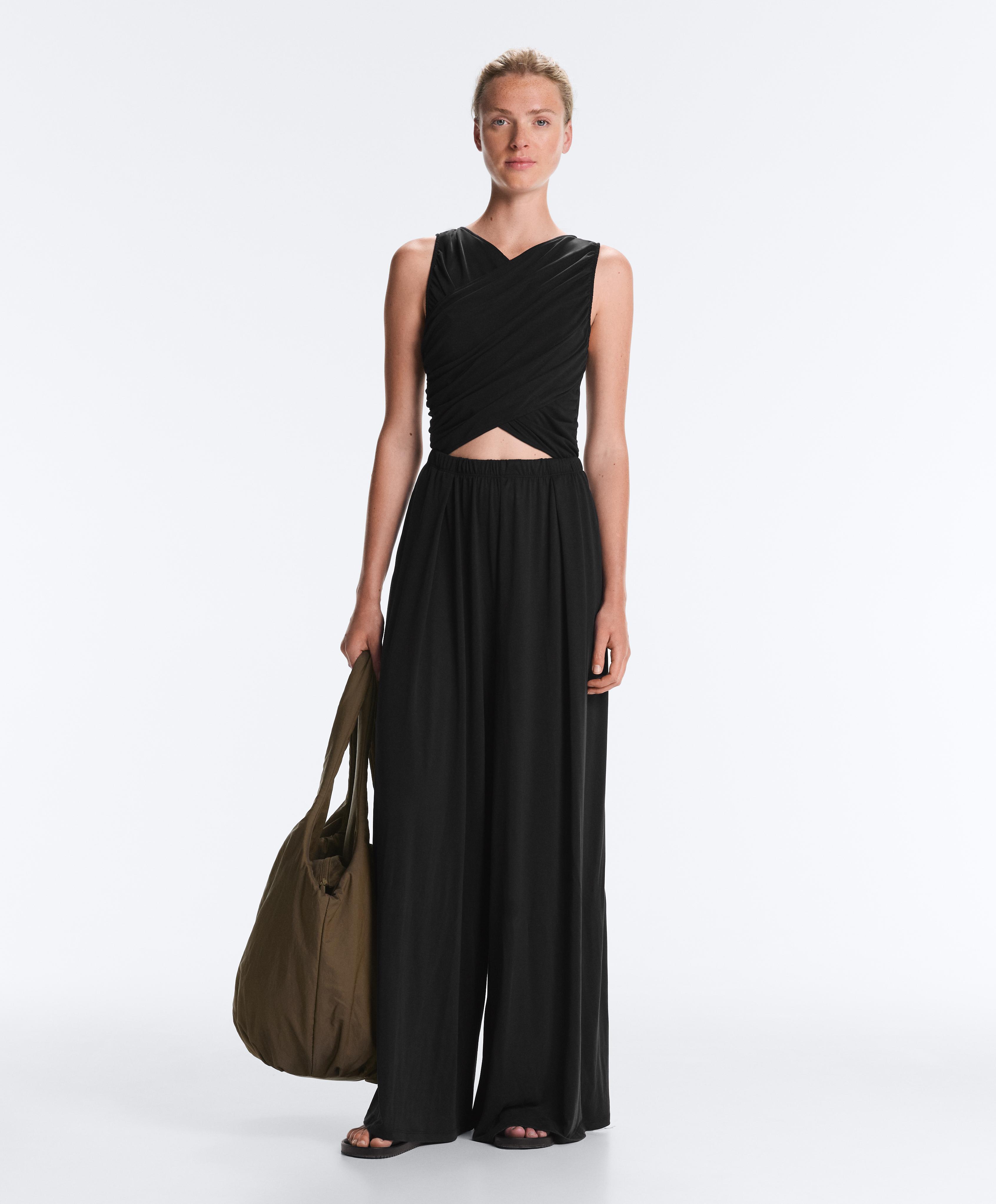Crossover modal blend jumpsuit — BLACK