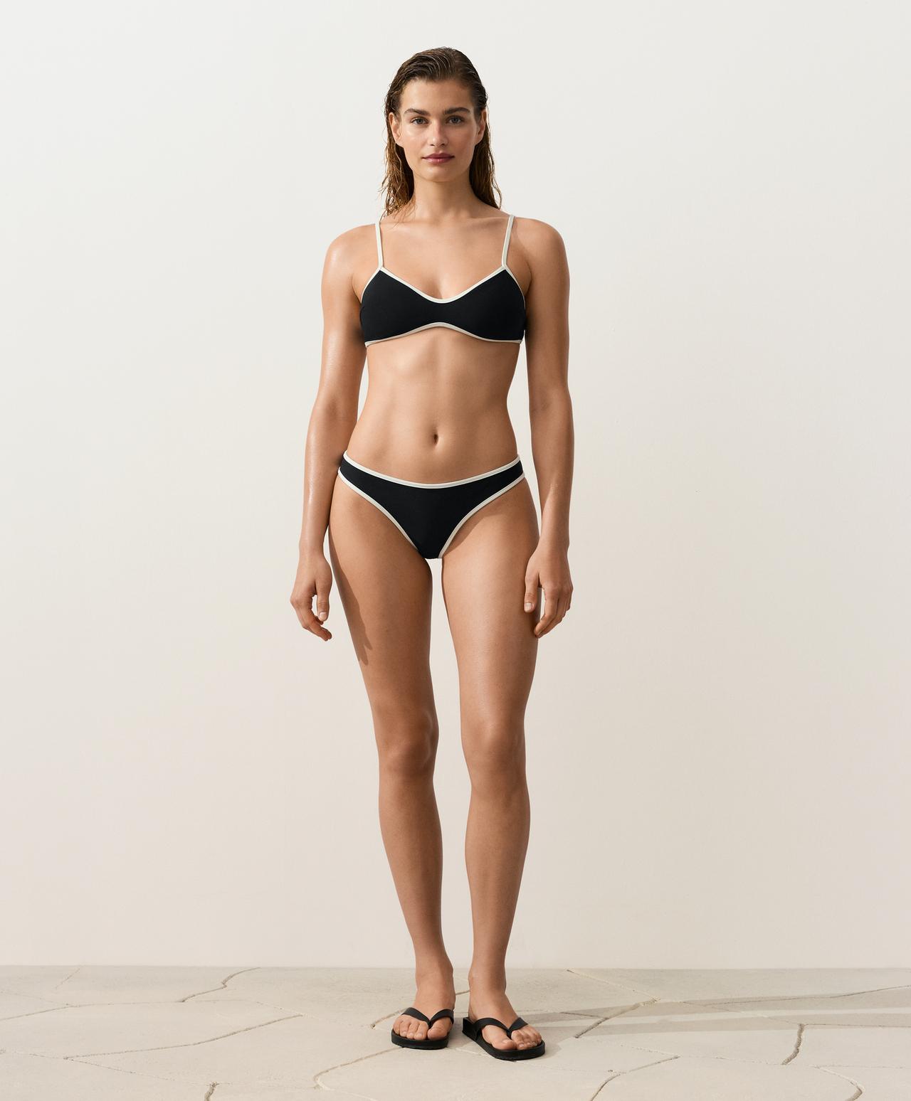 Contrast trim U-cut thong bikini briefs — BLACK