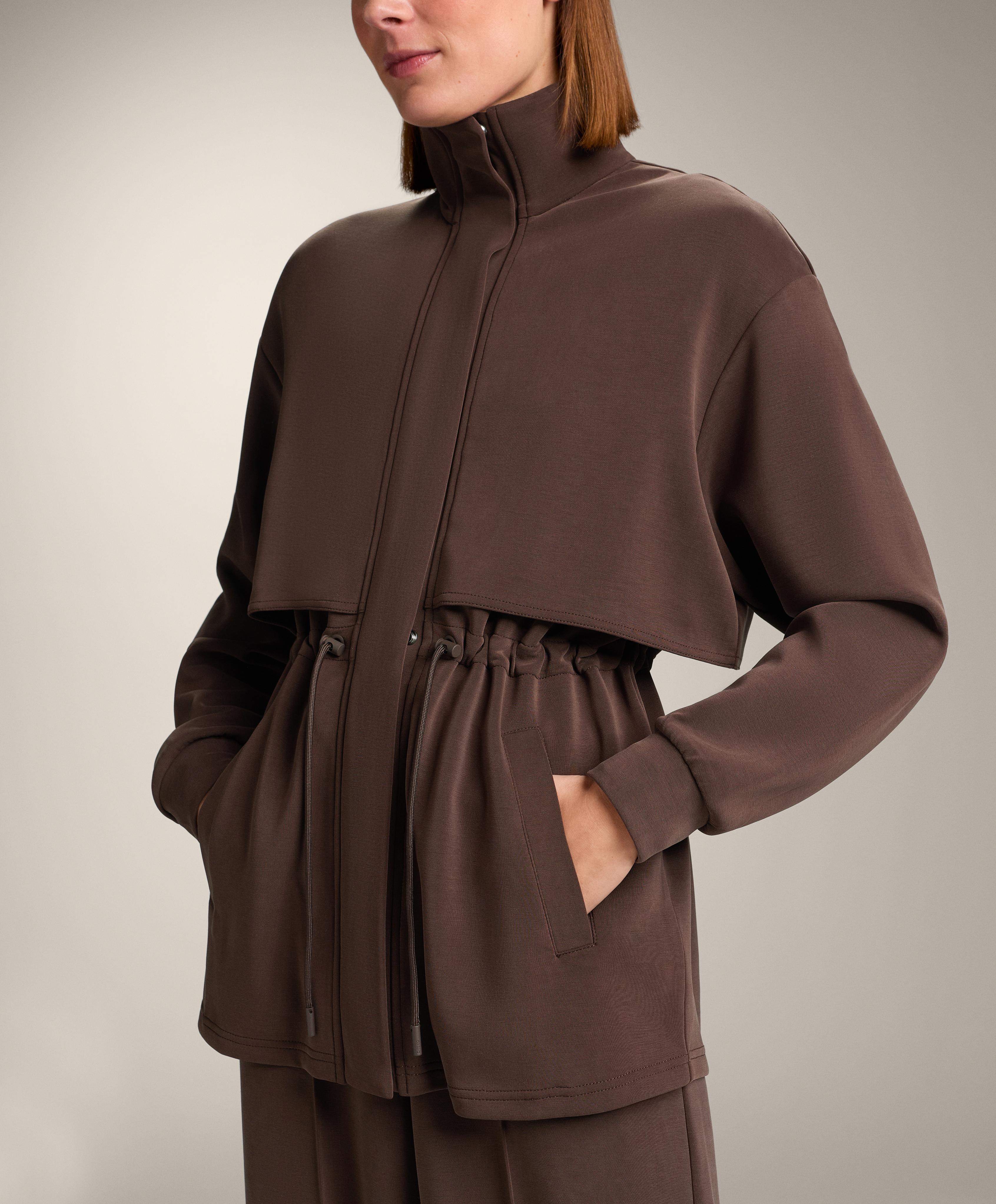 แจ็คเก็ตยาวมีกระเป๋าผ้าผสม modal สัมผัสนุ่ม