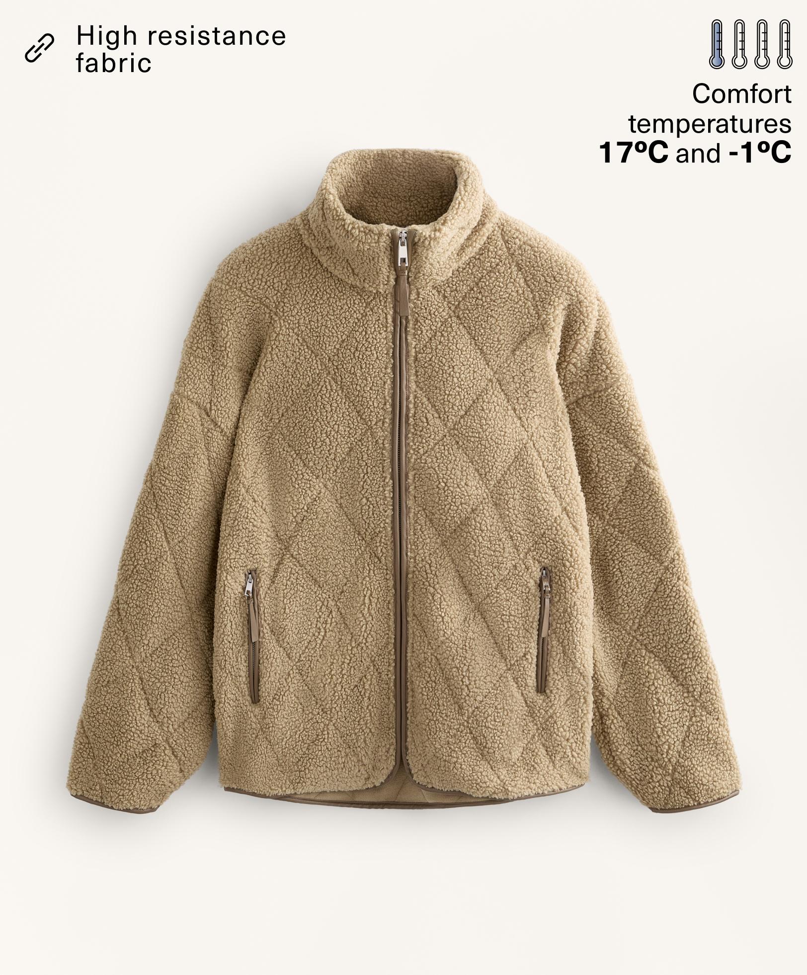Diamond quilted faux-shearling jacket — GREEN BEIGE