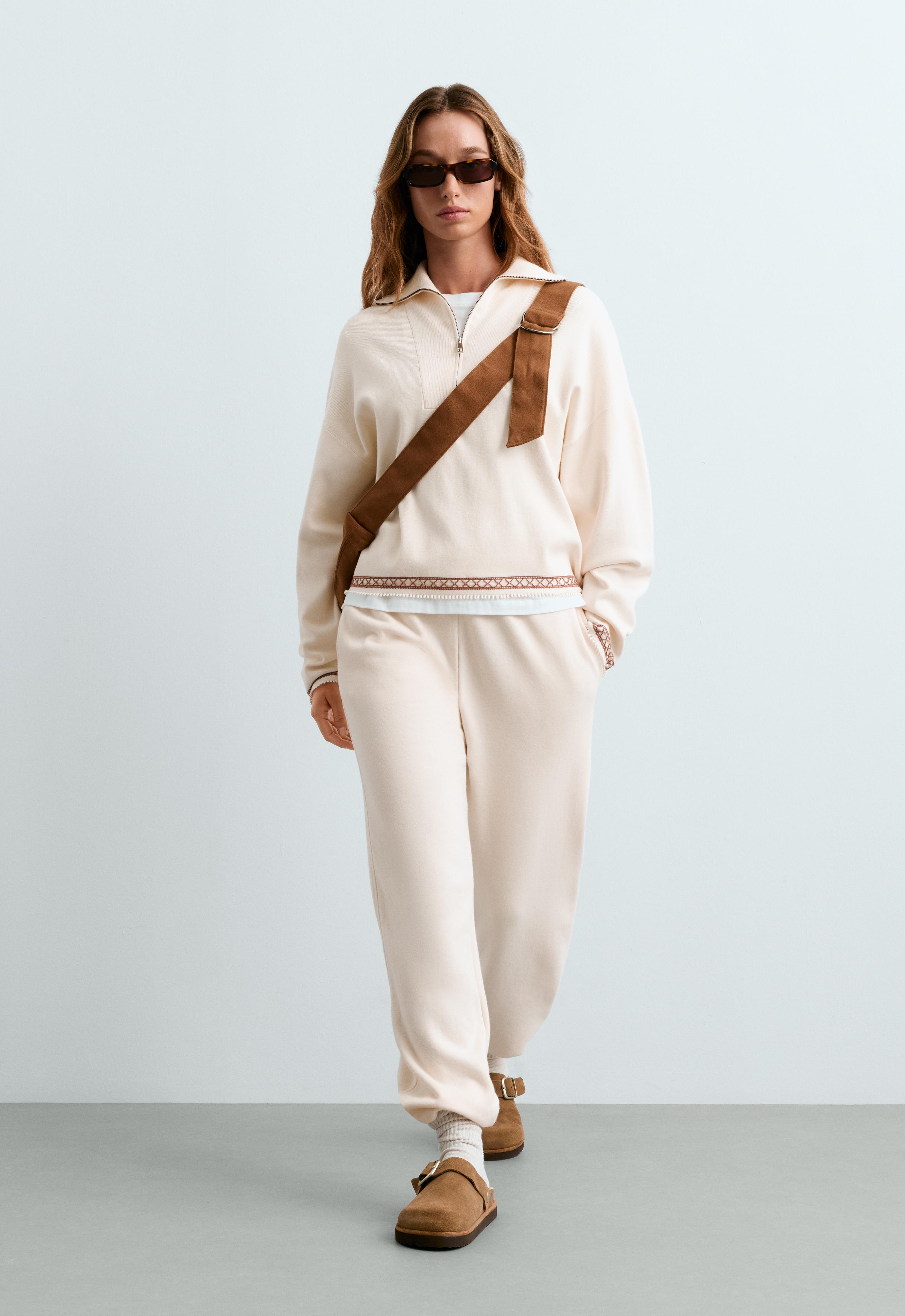 High-neck half-zip jumper — PALE ECRU