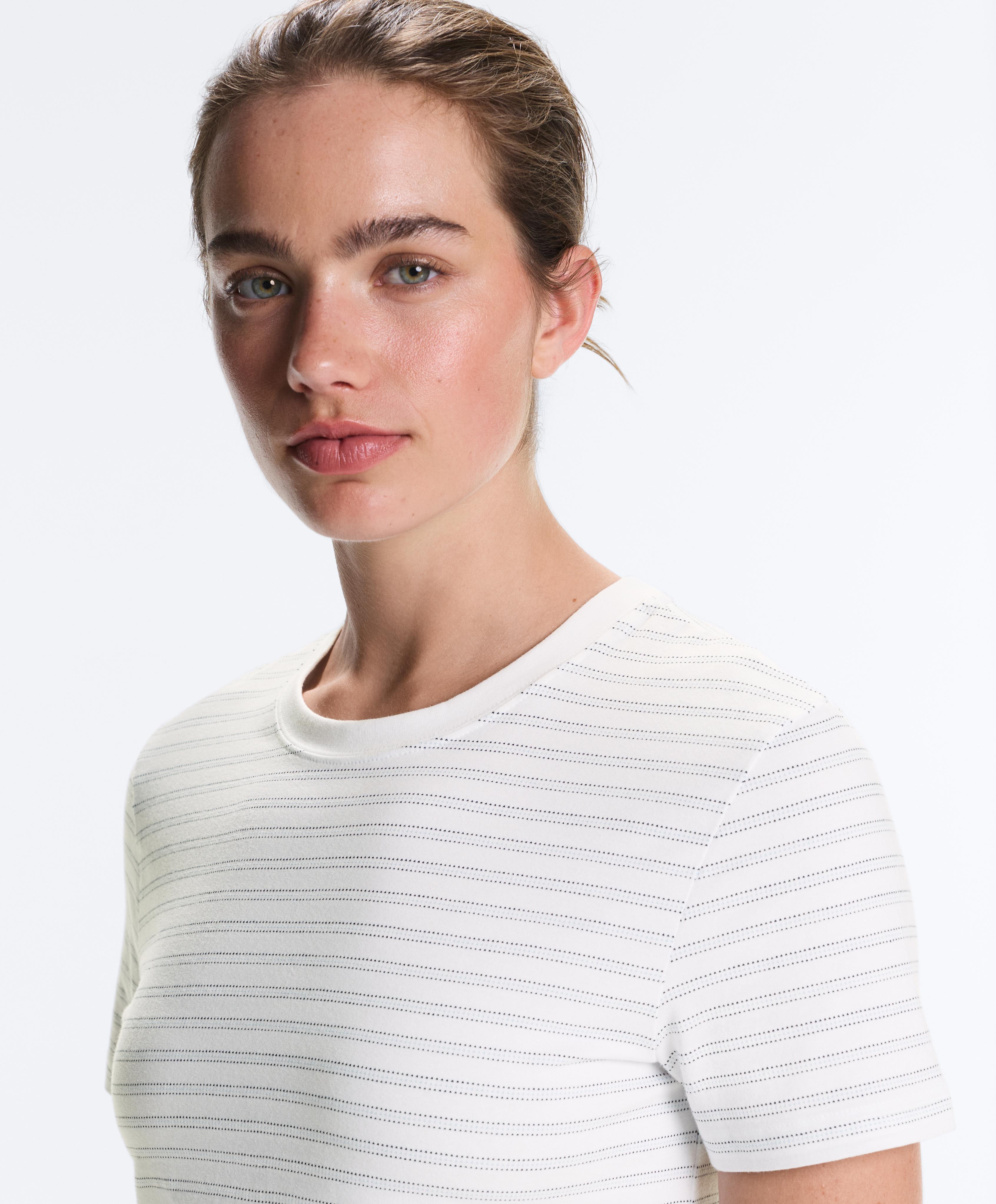 Regular fit striped cotton blend T-shirt — NAVY BLUE