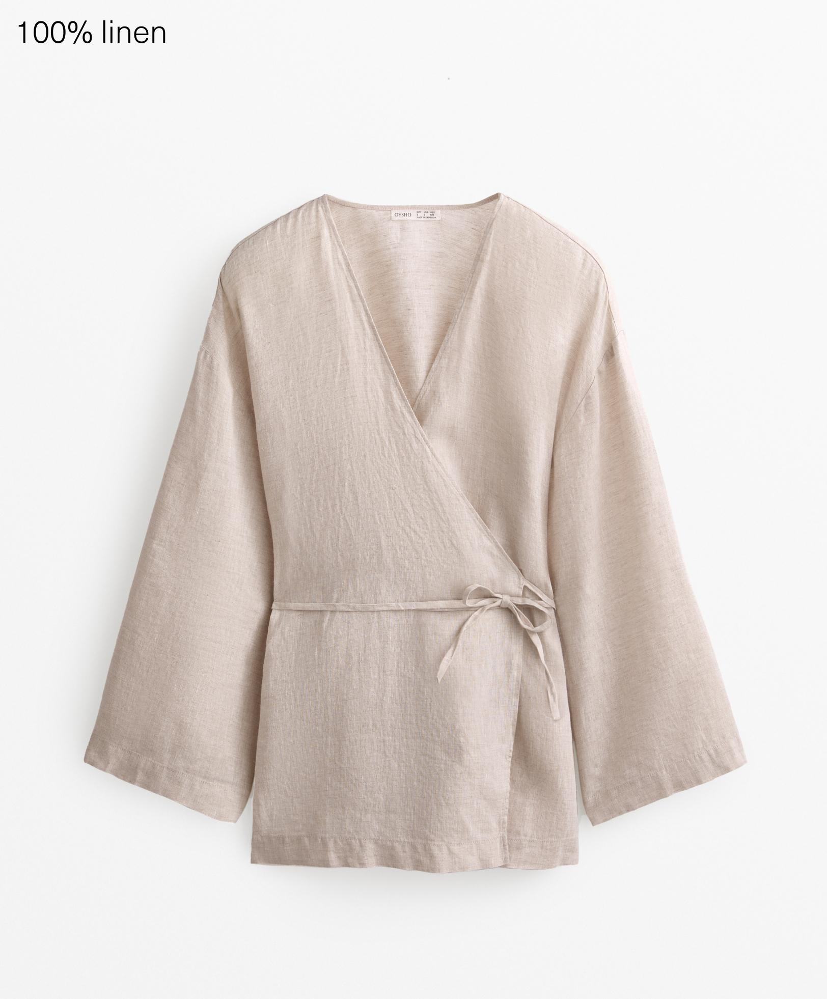 Camisa kimono lazo lateral 100% lino
