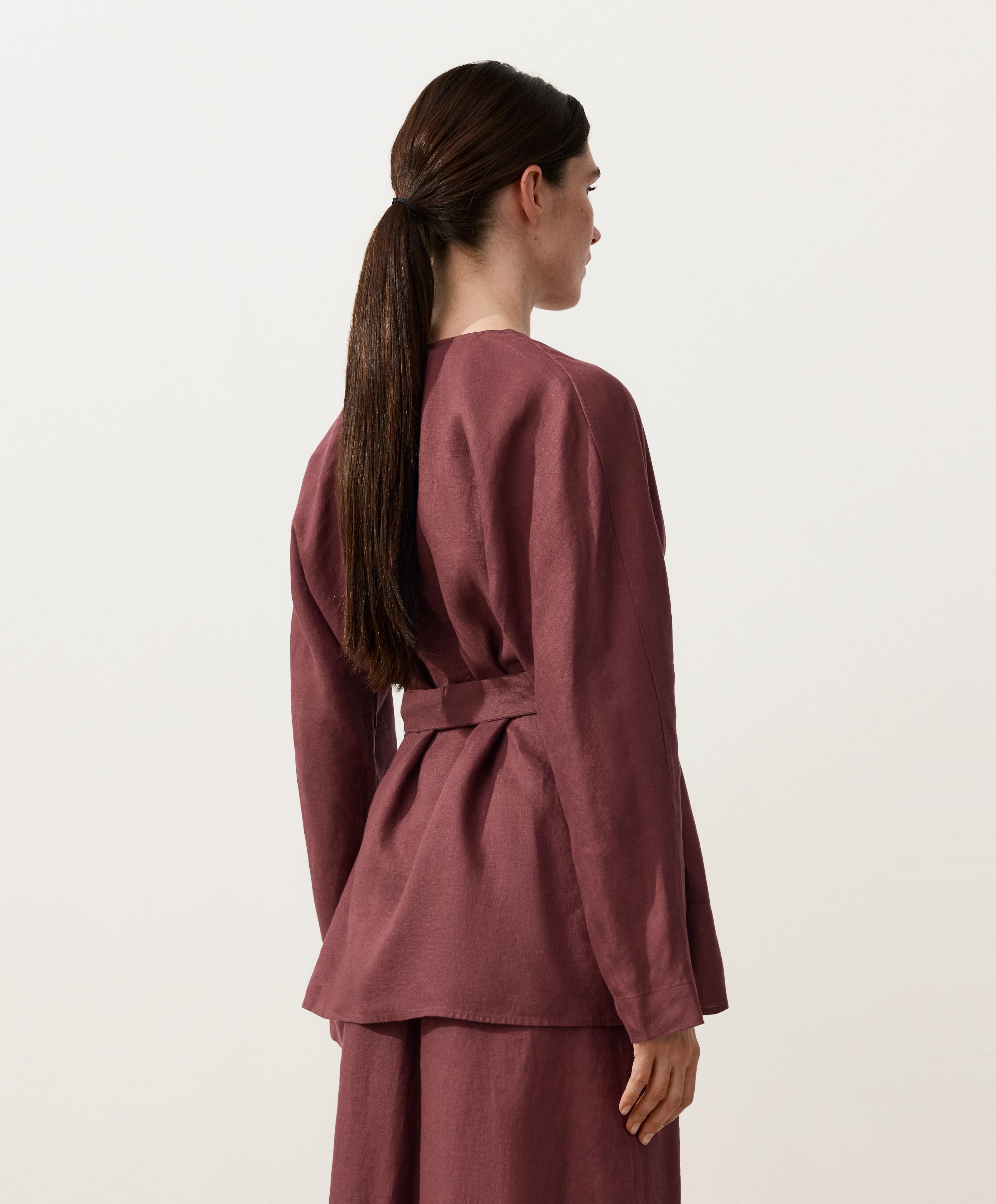 100% linen kimono shirt — BURGUNDY