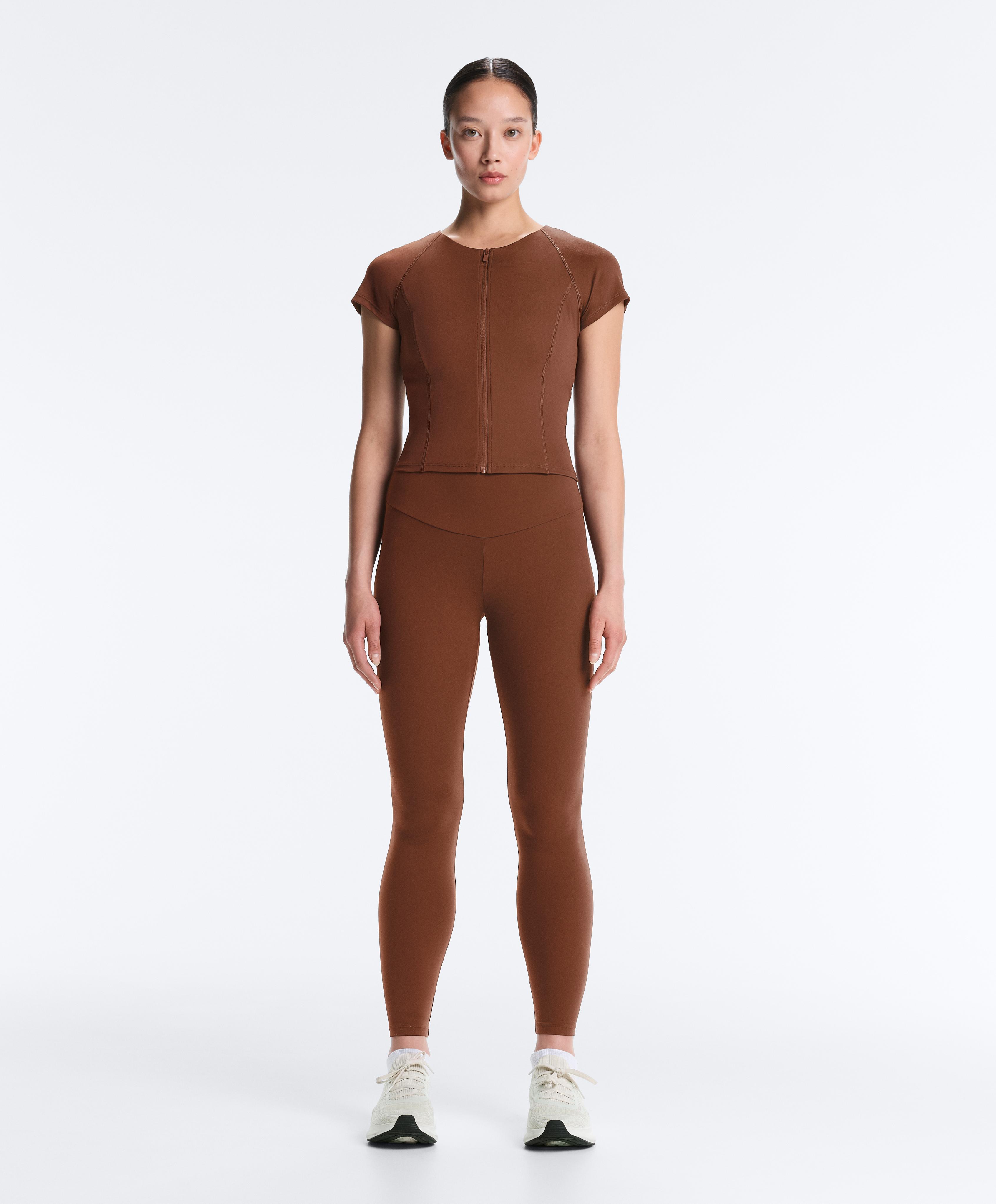 Short-sleeved zip T-shirt — COFFEE