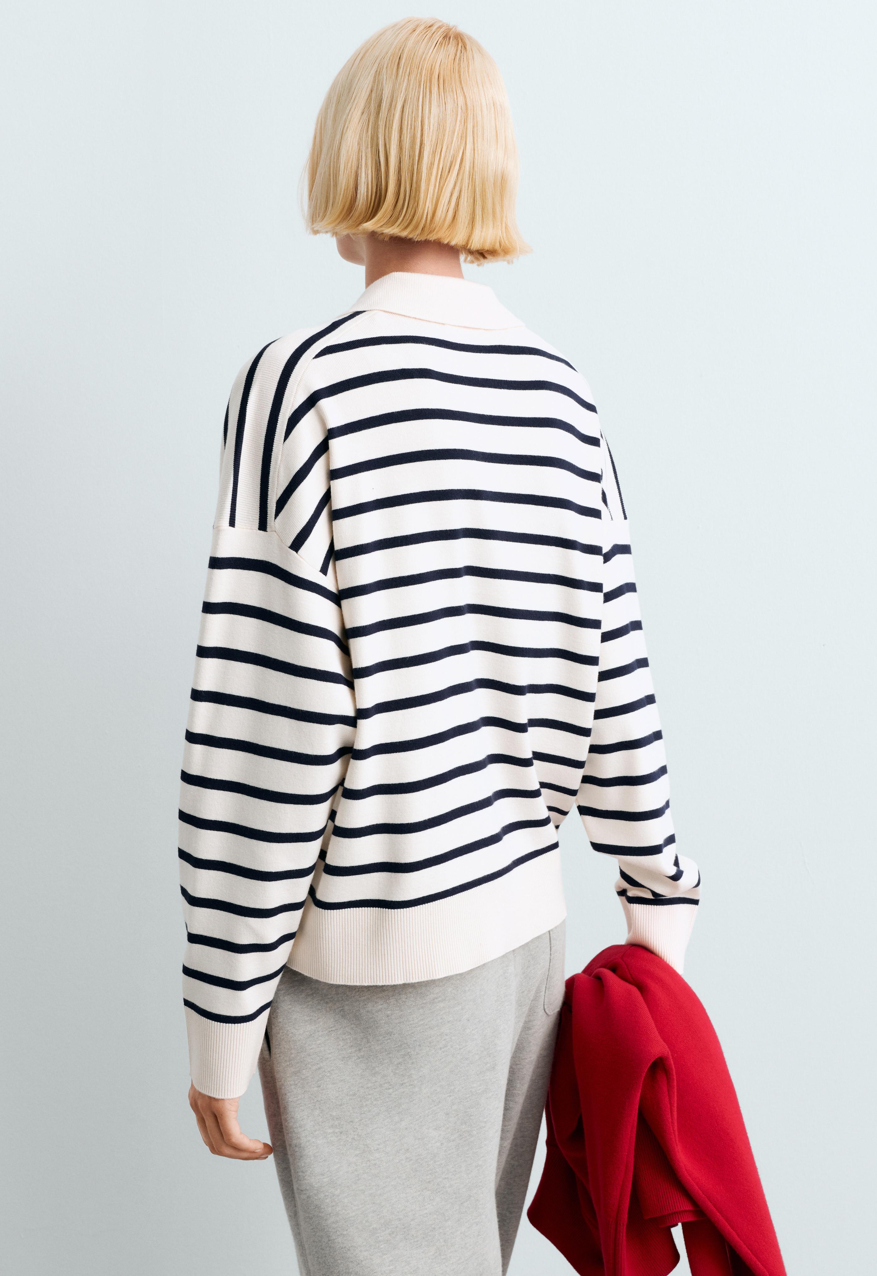 Striped knit polo jumper — PALE ECRU