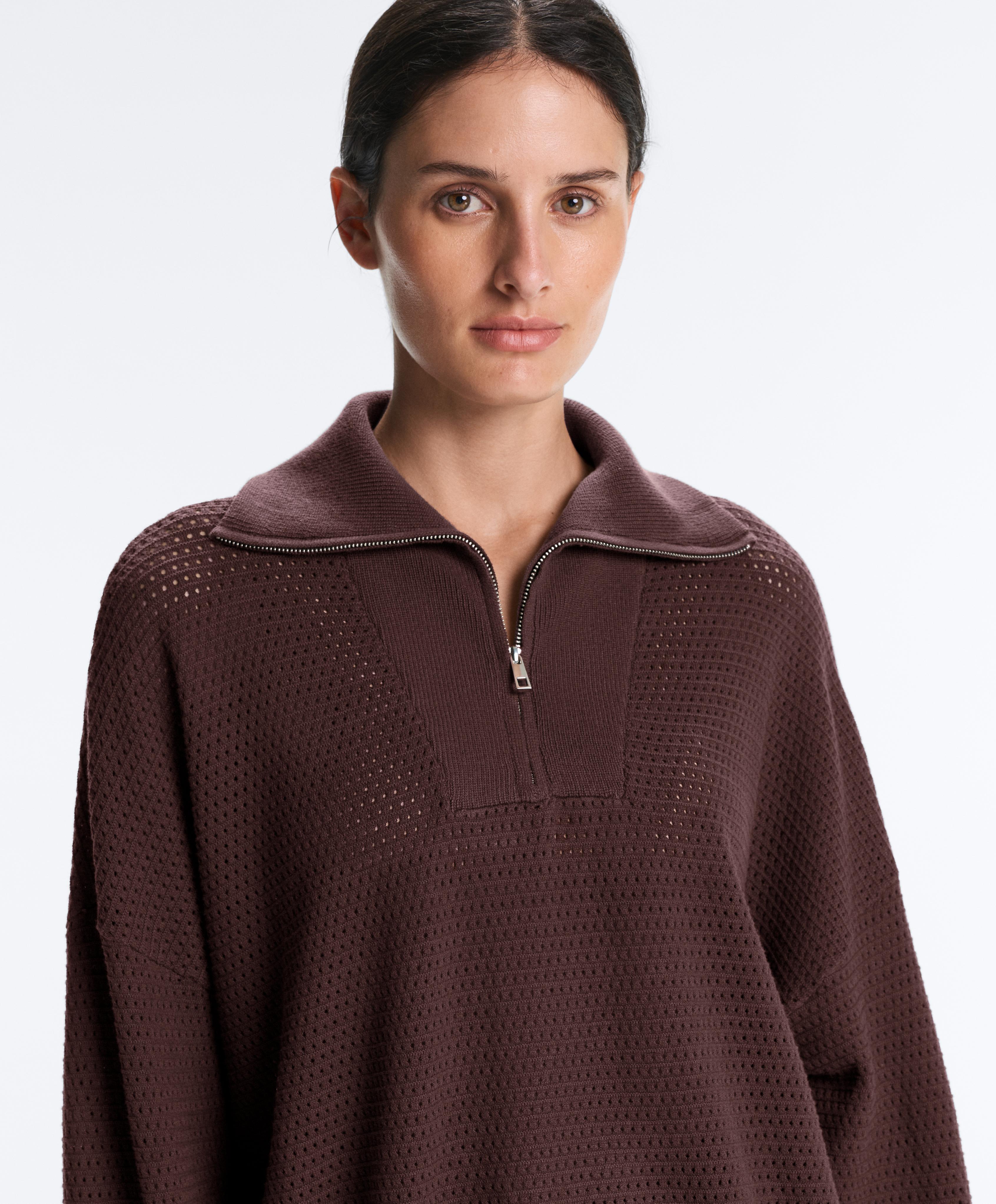 Cotton-blend open knit jumper — CHOCOLATE