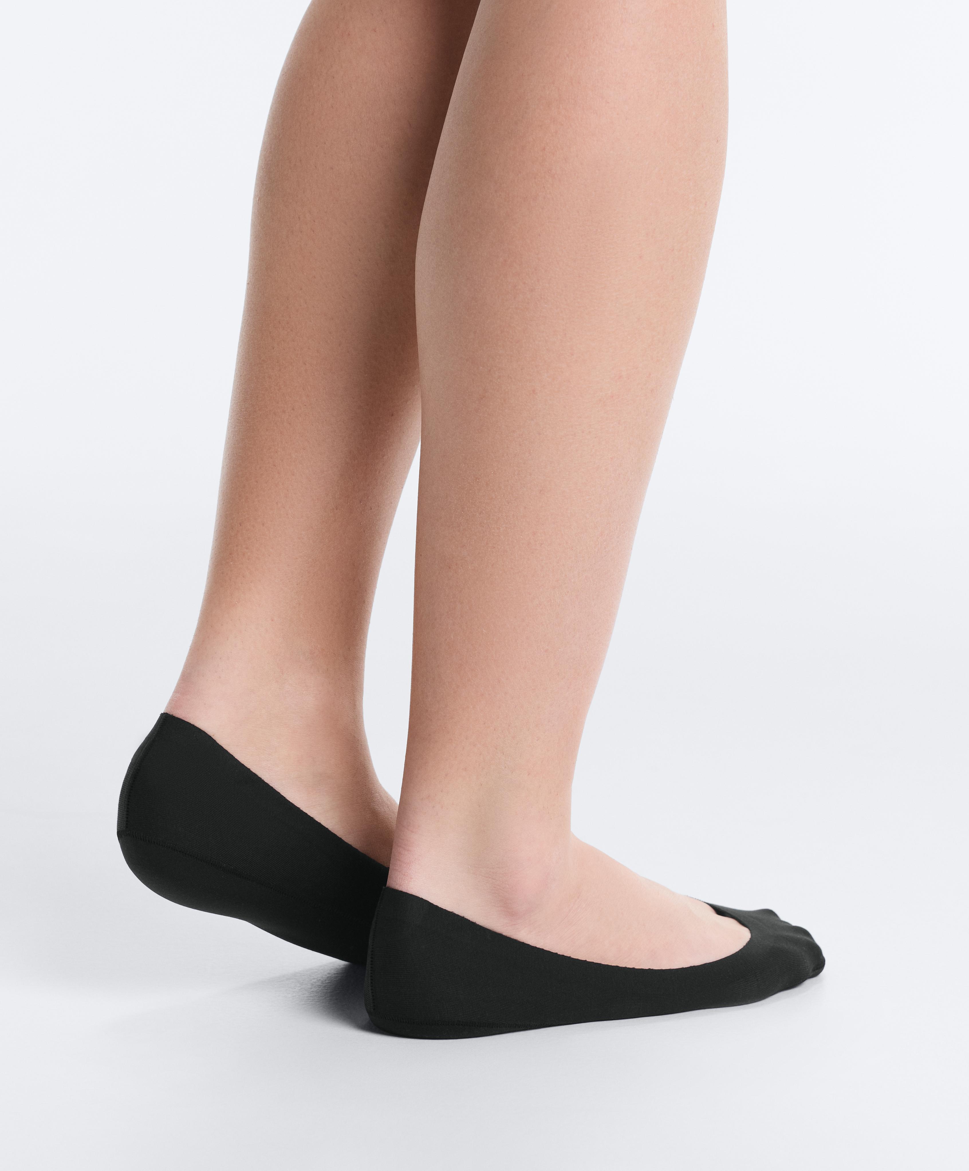 2 pairs of low-cut cotton blend invisible socks — BLACK