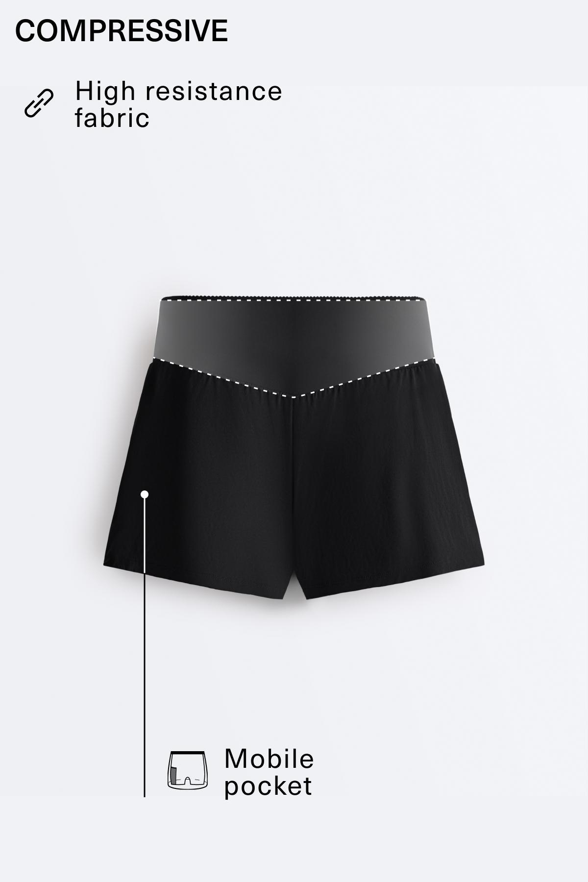 2-in-1 Compressive shorts with pocket — BLACK