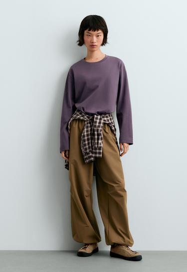Relaxed long sleeve 100% cotton T-shirt — MAUVE 1