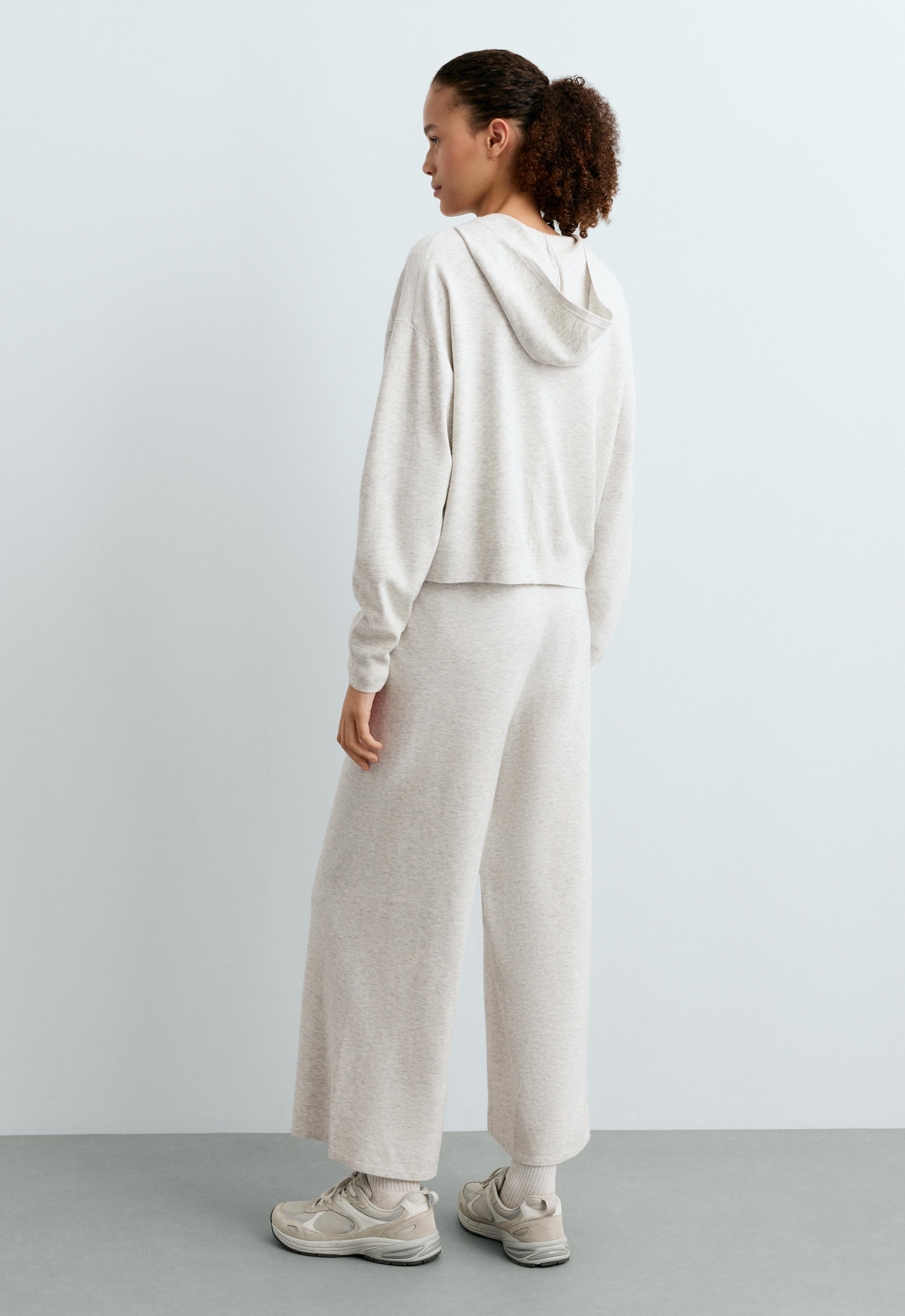 Knit hooded jacket — PALE GREY MELANGE