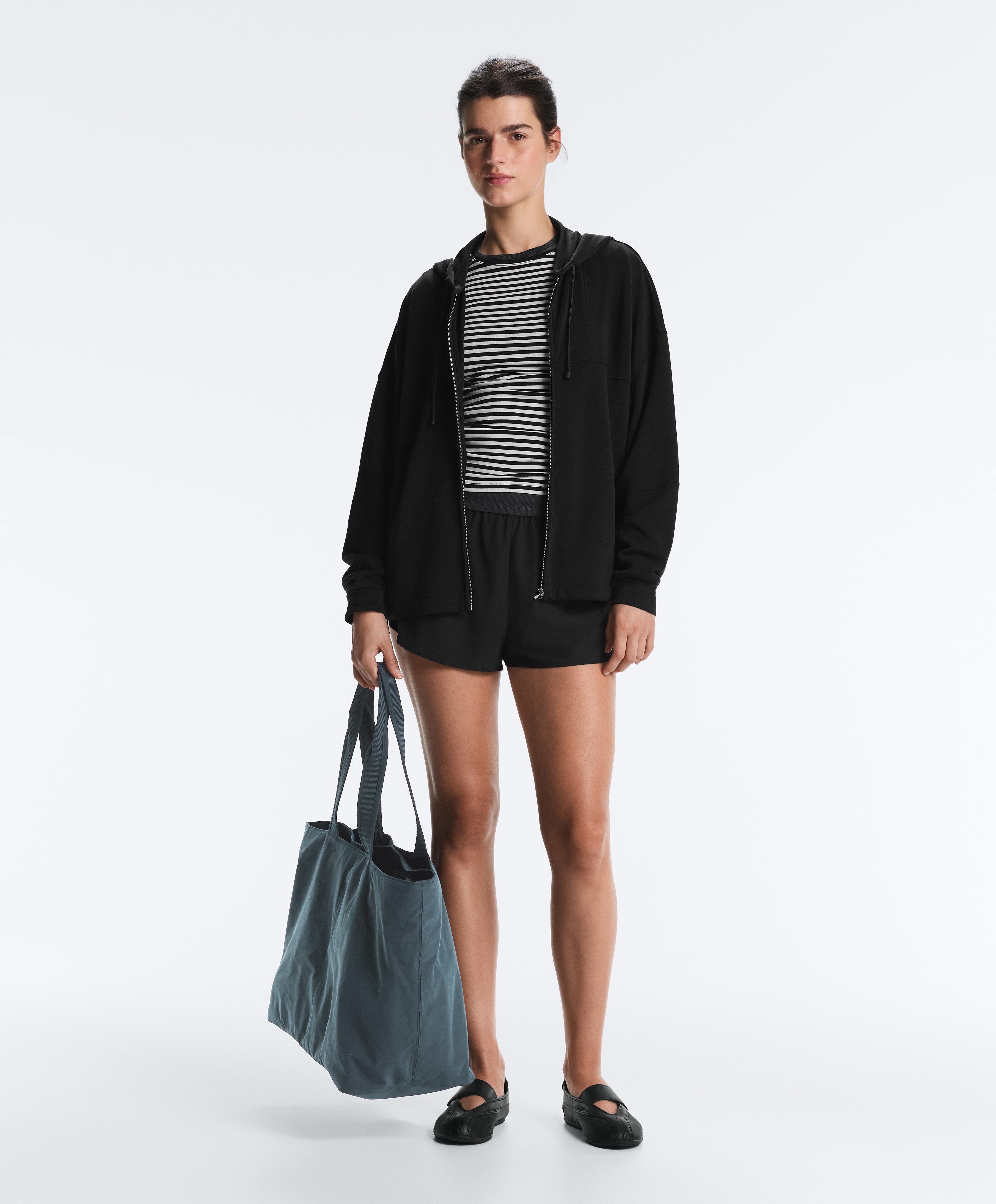 Soft-touch hooded jacket with modal — BLACK