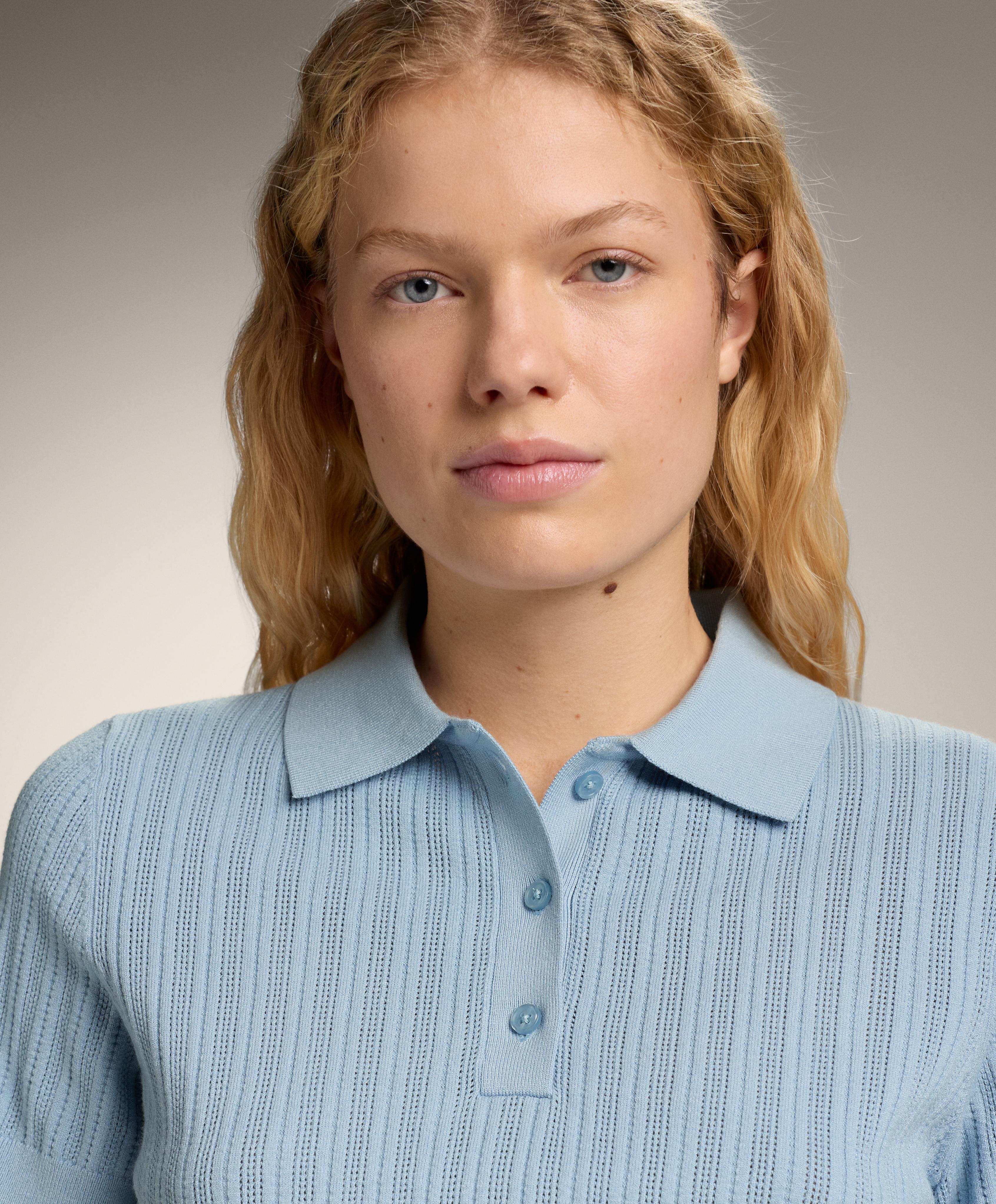 Pointelle knit polo shirt — SKY BLUE