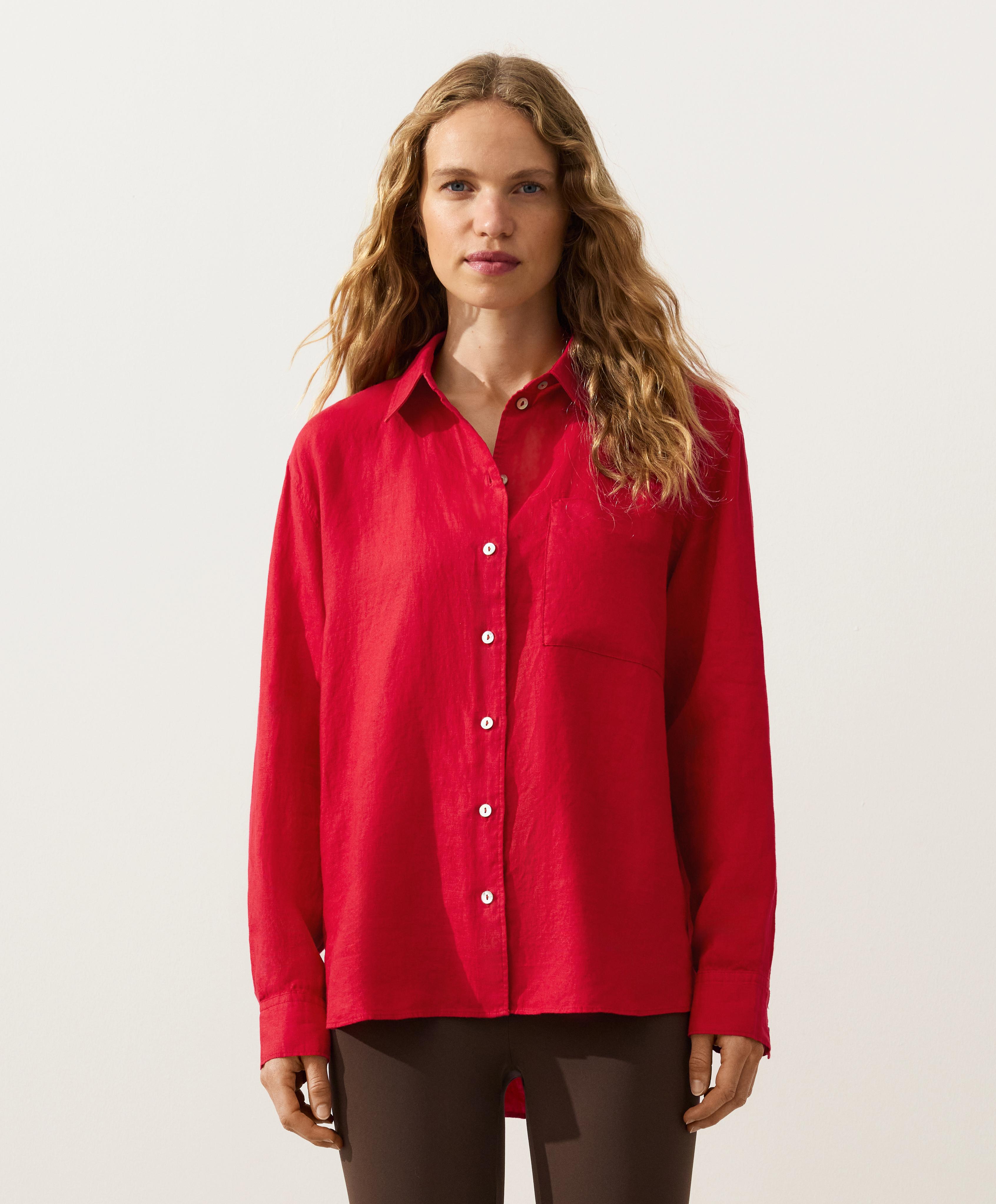 100% linen relaxed shirt — BRIGHT RED