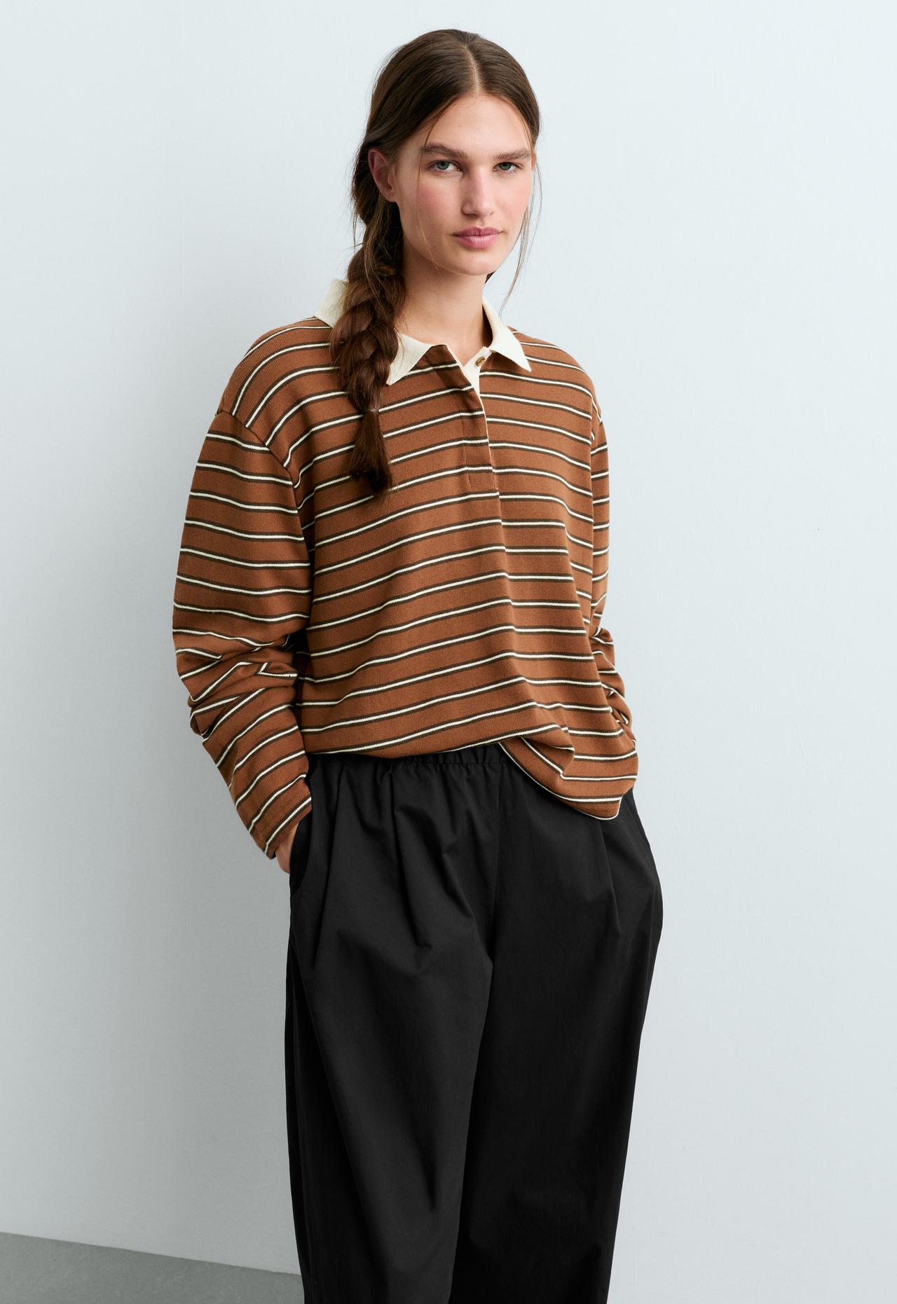Piqué cotton striped polo shirt — TERRACOTTA