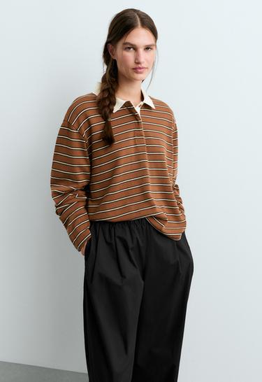 Piqué cotton striped polo shirt — TERRACOTTA 2