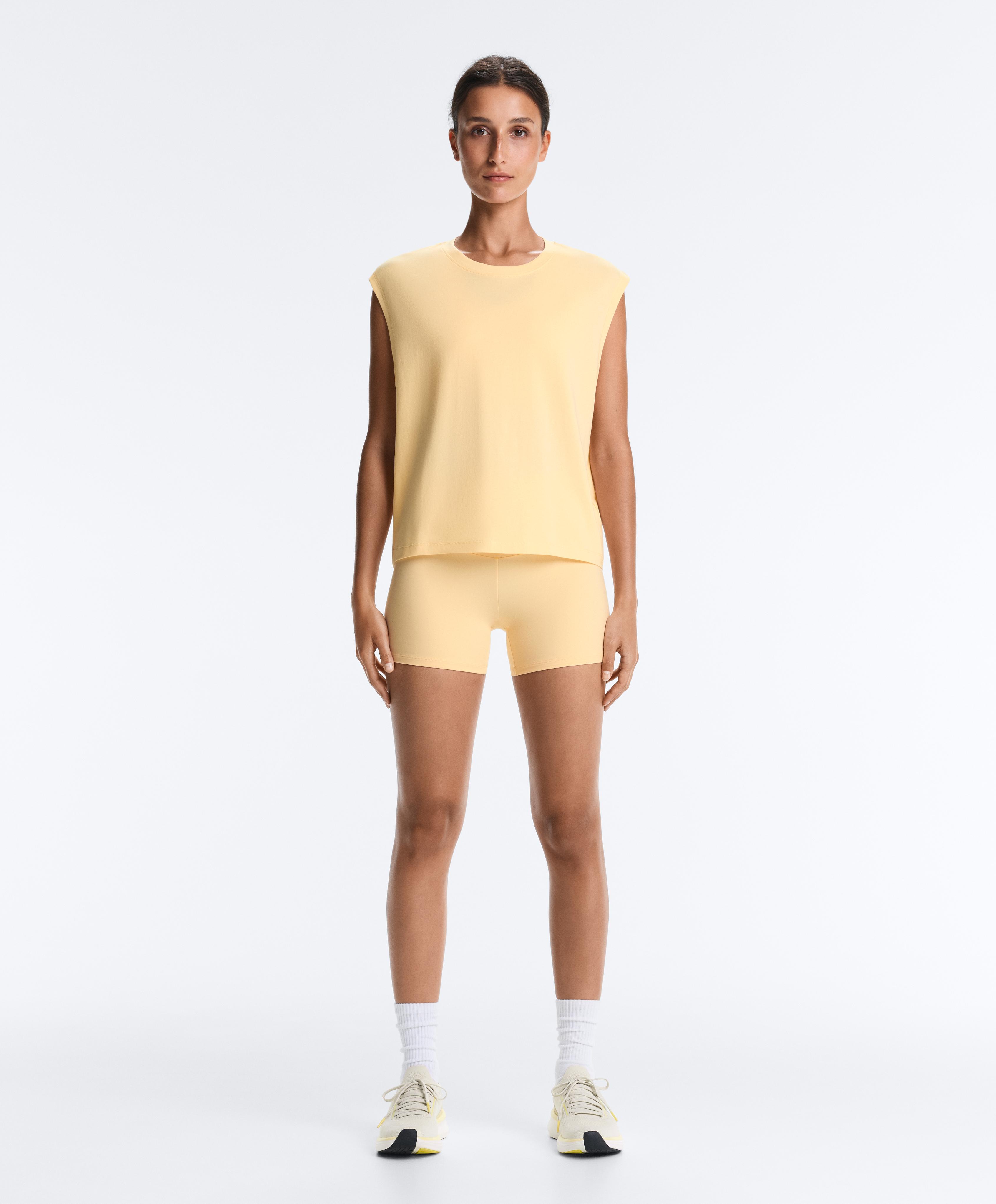 Cotton blend sleeveless T-shirt — PALE YELLOW