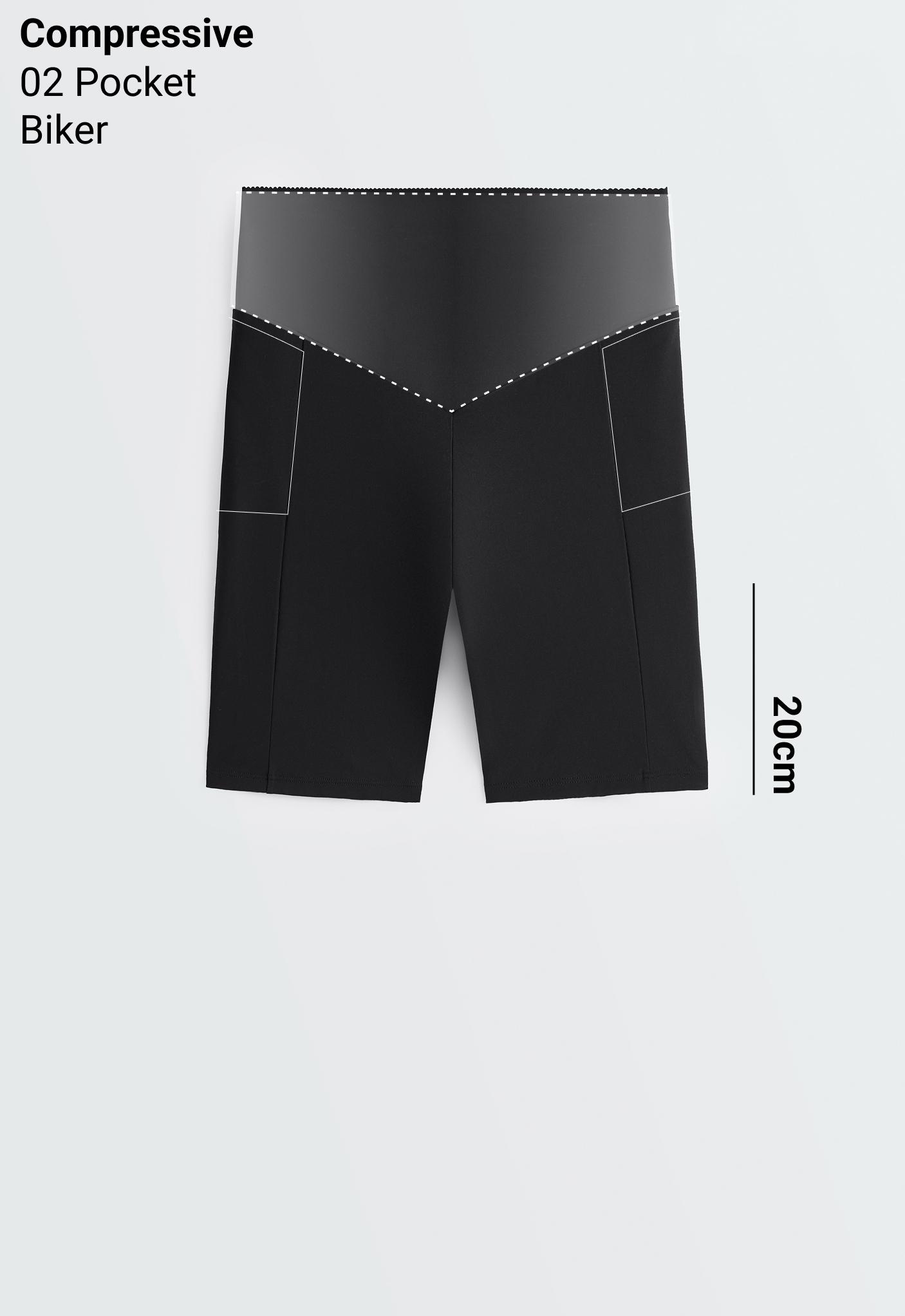 Compressive 20cm high-waisted cycle leggings with pockets — BLACK