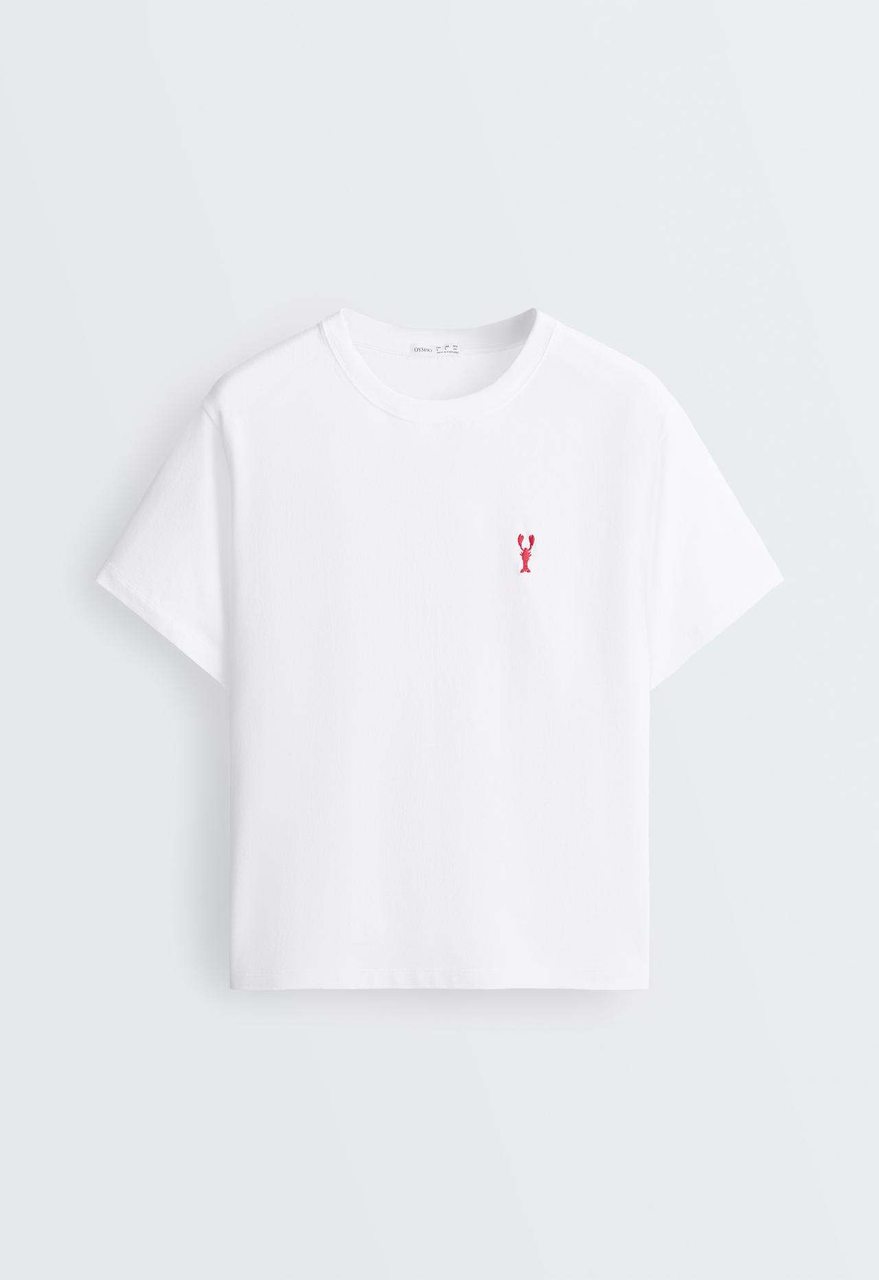 Boxy short-sleeved embroidered cotton blend T-shirt — WHITE