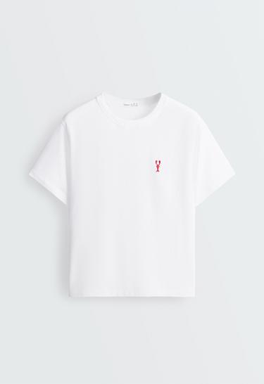 Boxy short-sleeved embroidered cotton blend T-shirt — WHITE  5