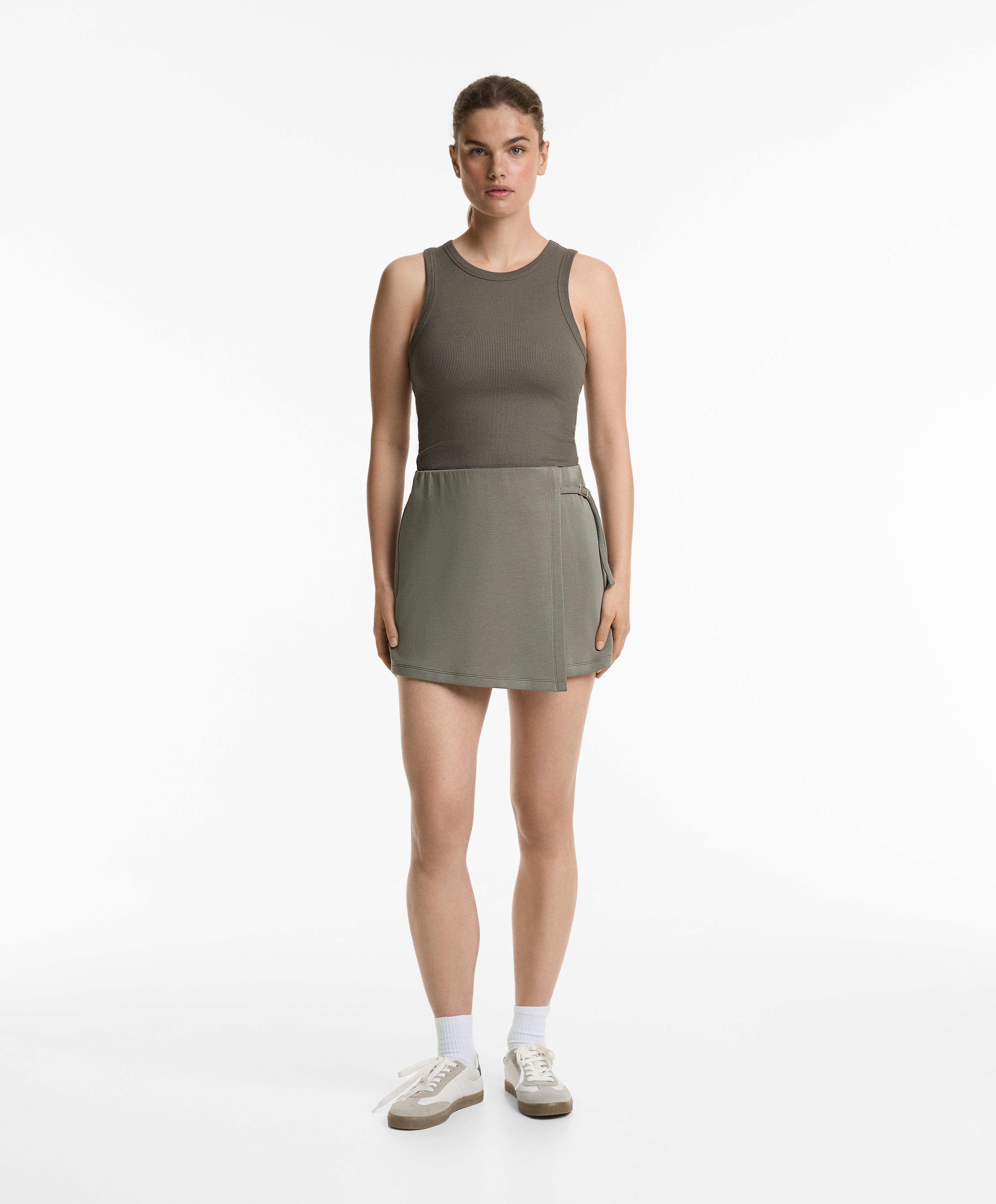 Trouser skirt with soft-touch modal and buckle - Sale Trouser skirt with soft-touch modal and buckle - Sale