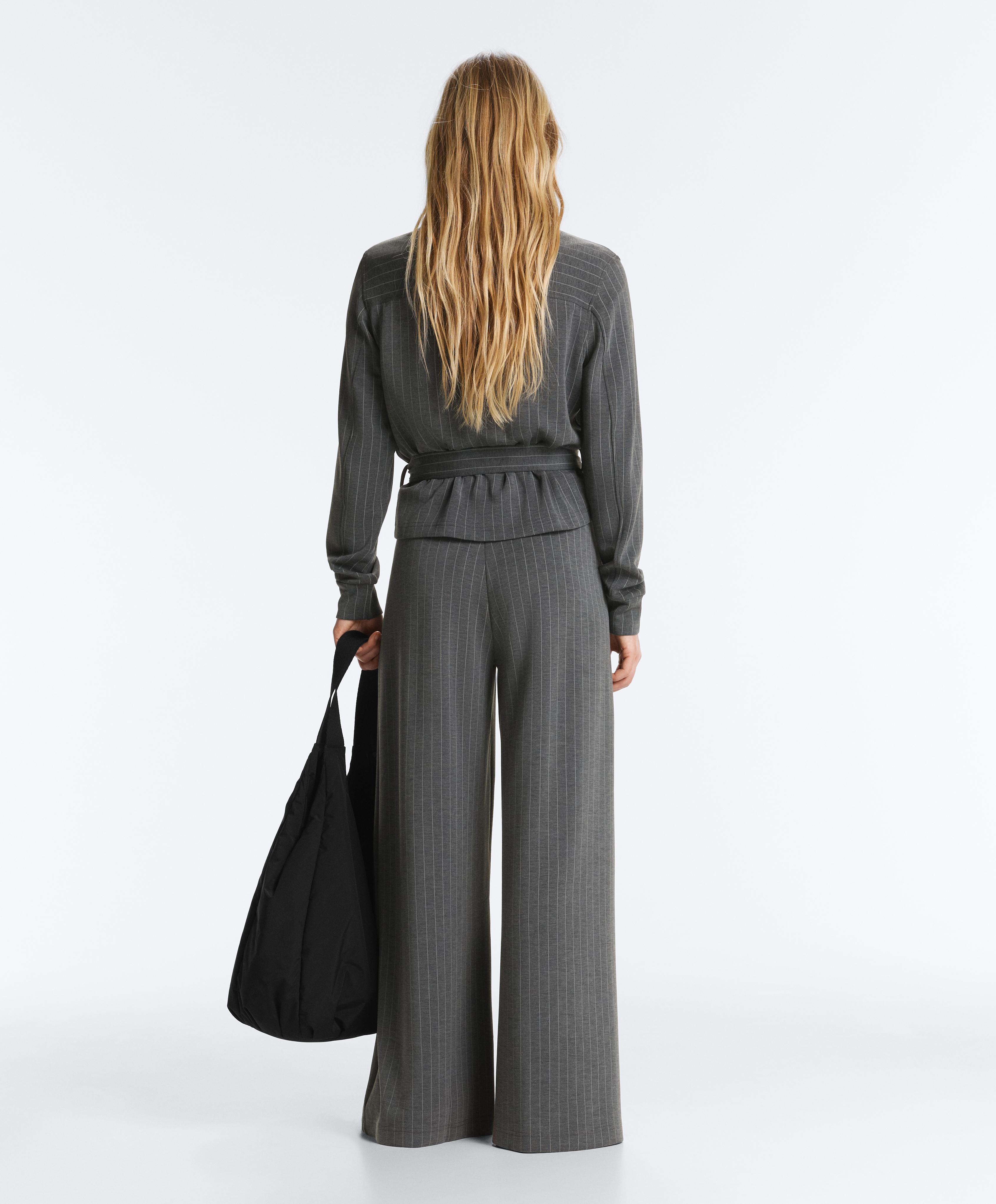 Soft-touch modal pinstripe wide-leg trousers — DARK GREY