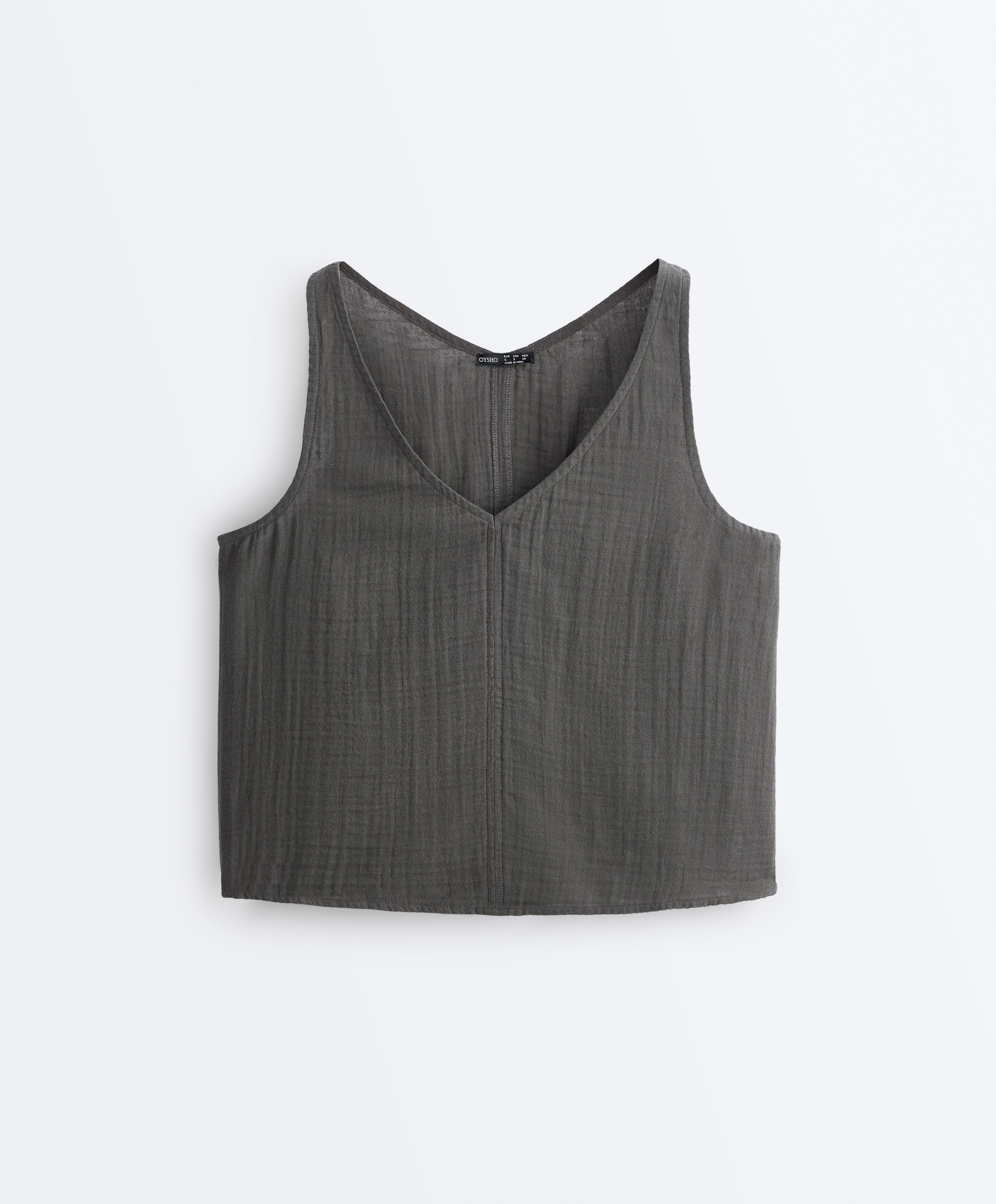 100% cotton gauze V-neck strappy top — ASPHALT