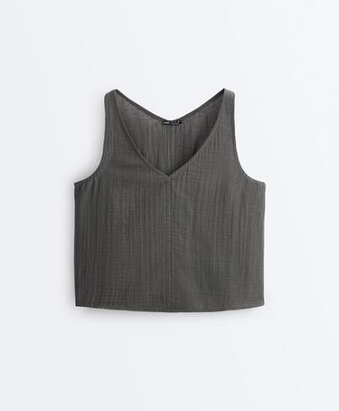 100% cotton gauze V-neck strappy top — ASPHALT 7