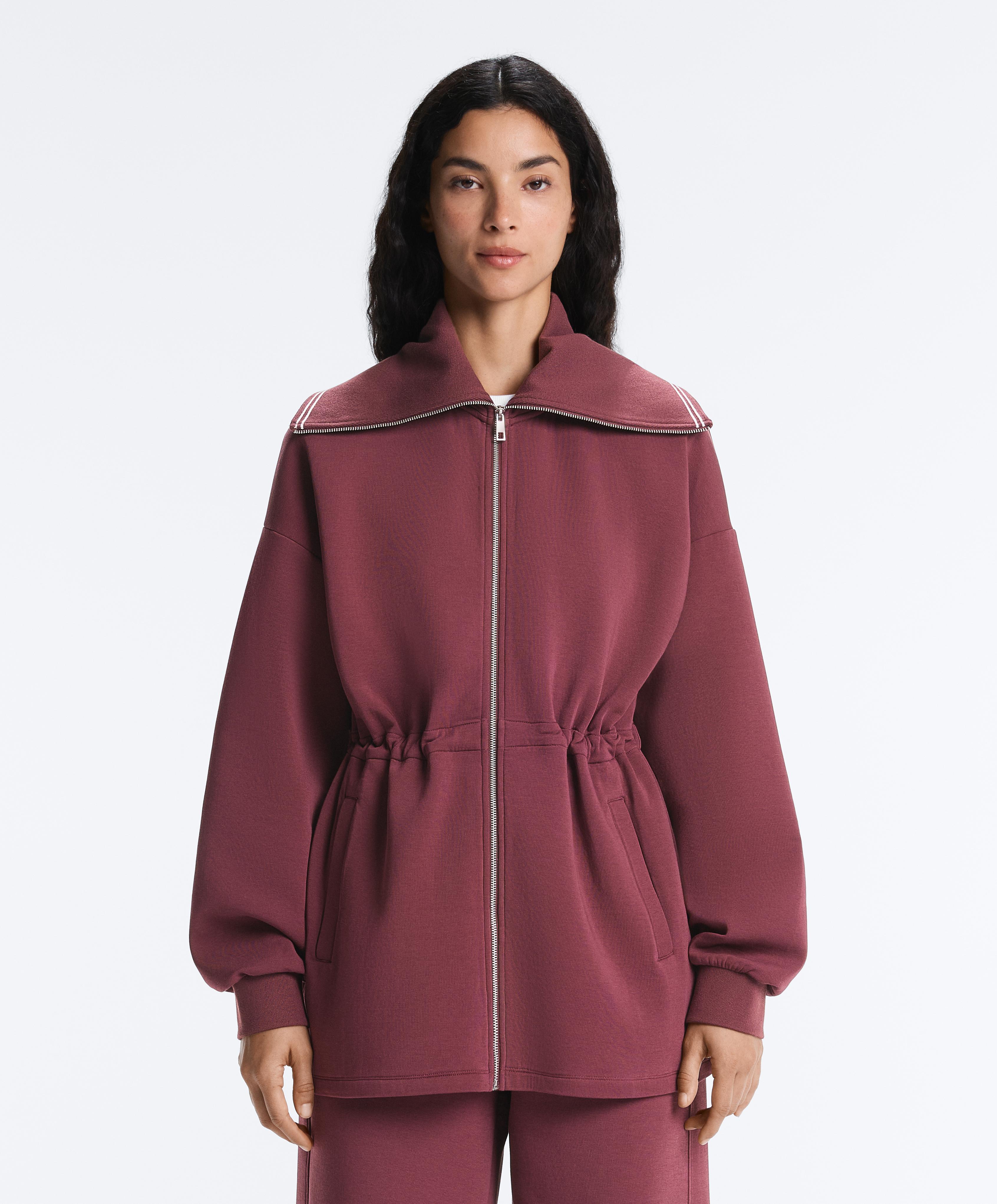 Long cotton blend high-neck jacket