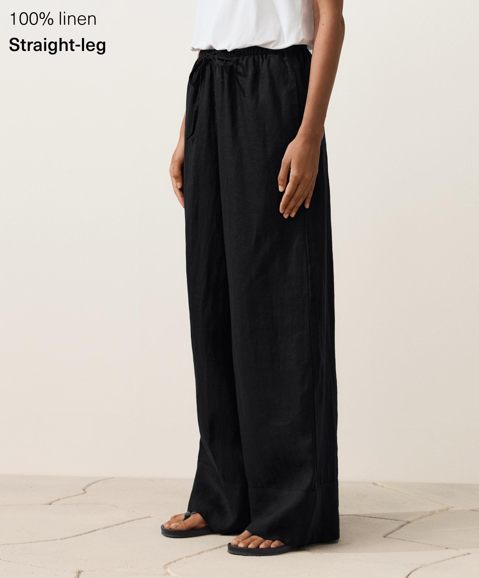 100% linen straight-leg trousers with seam detail