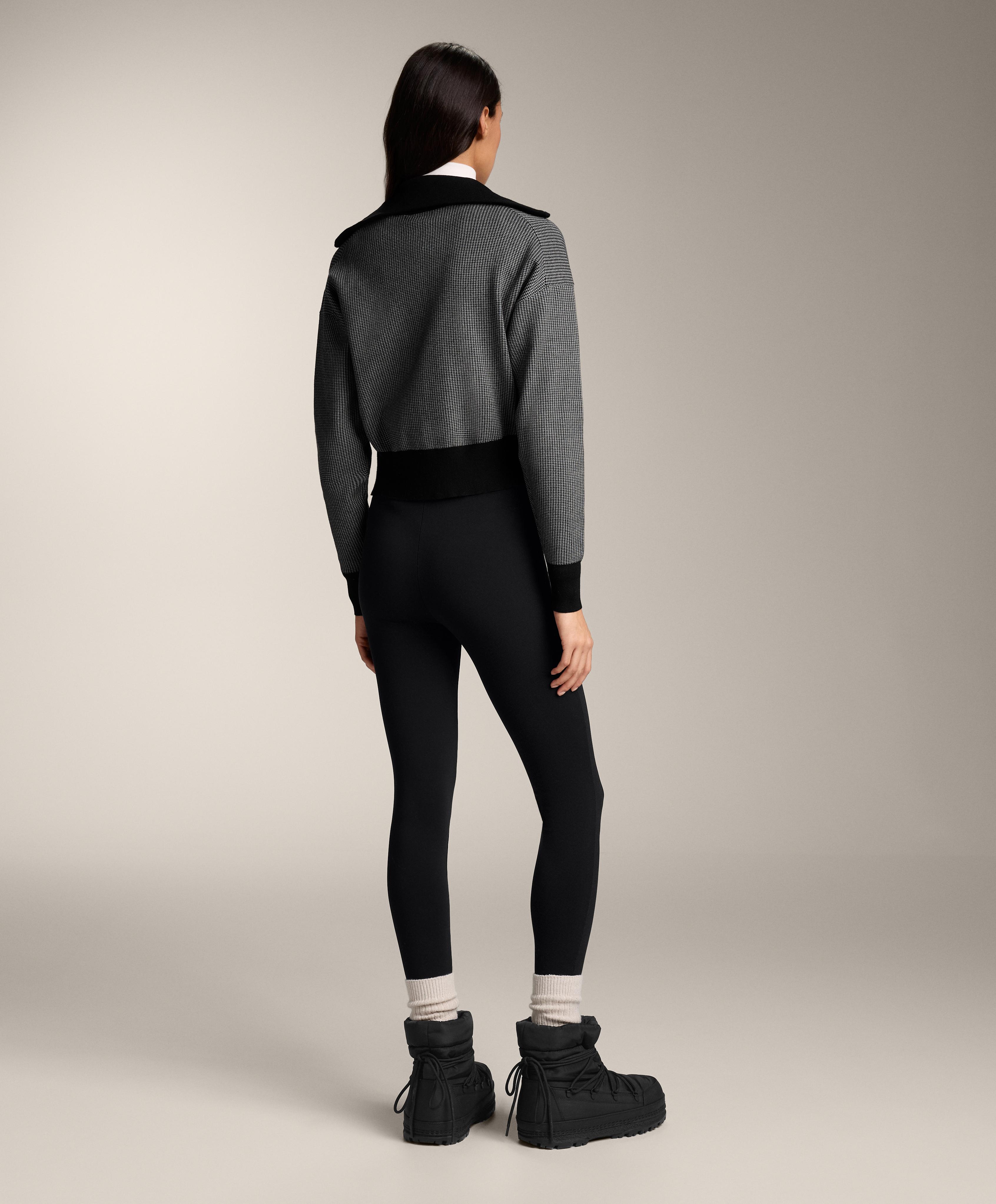 Houndstooth print knit jacket — BLACK