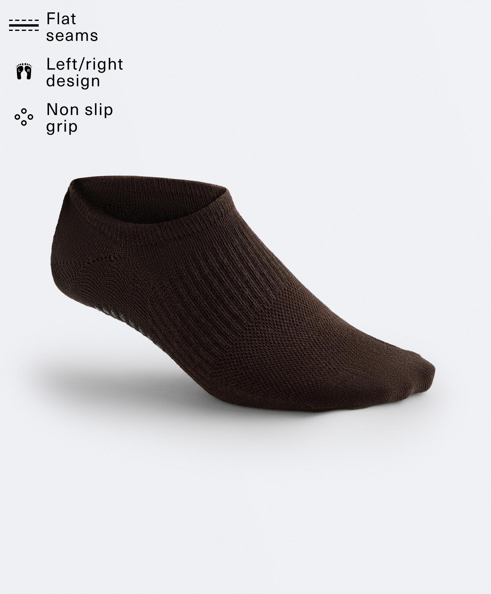 2 pairs of cotton blend yoga and Pilates socks — CHOCOLATE      