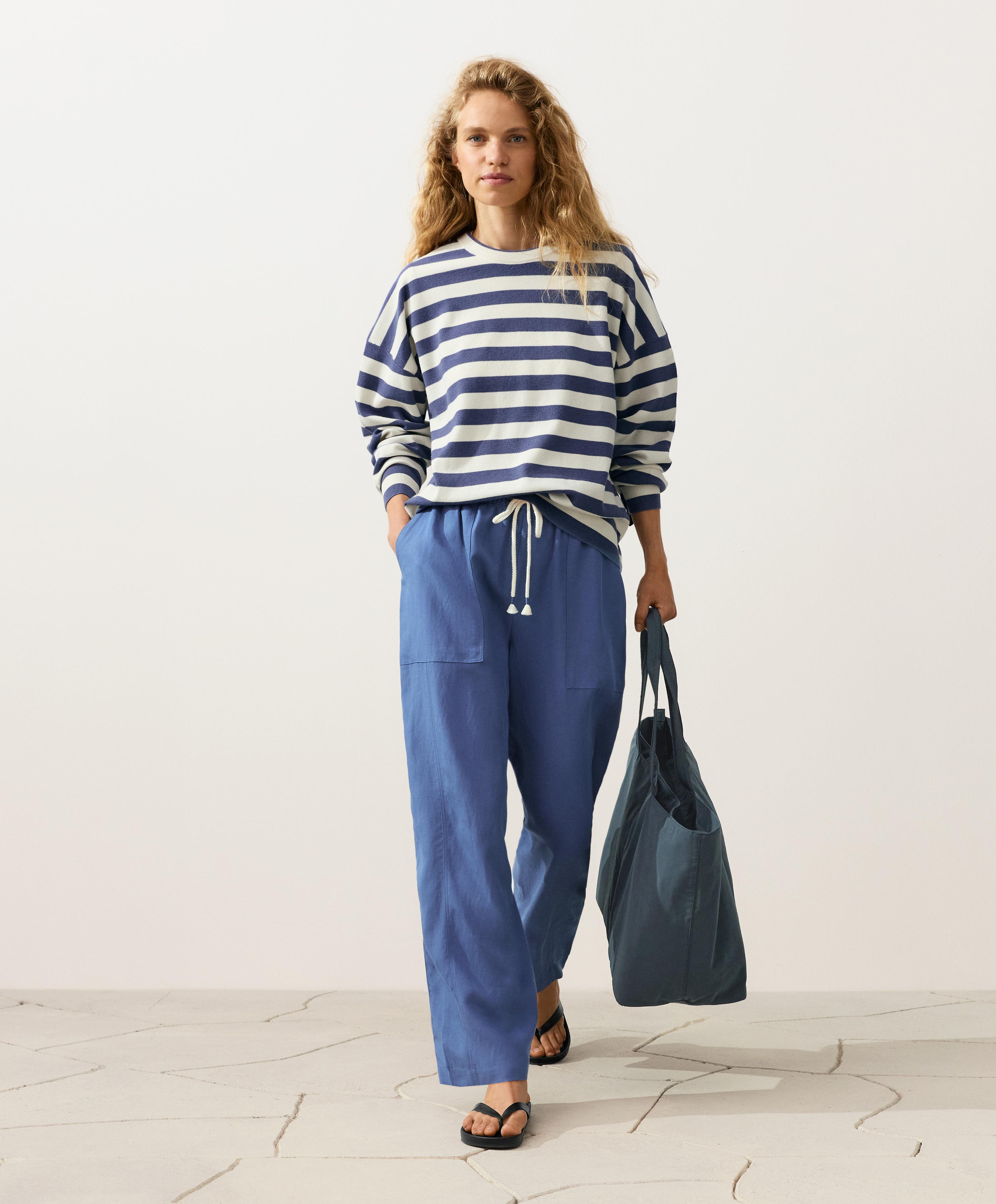 Lyocell blend and 24% linen straight trousers — MID-WASHED BLUE