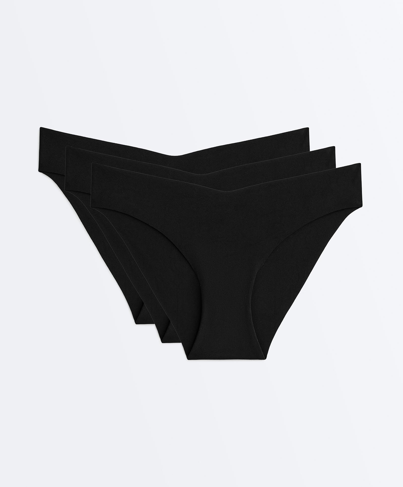 3 invisible V-cut polyamide blend classic bikini briefs — BLACK