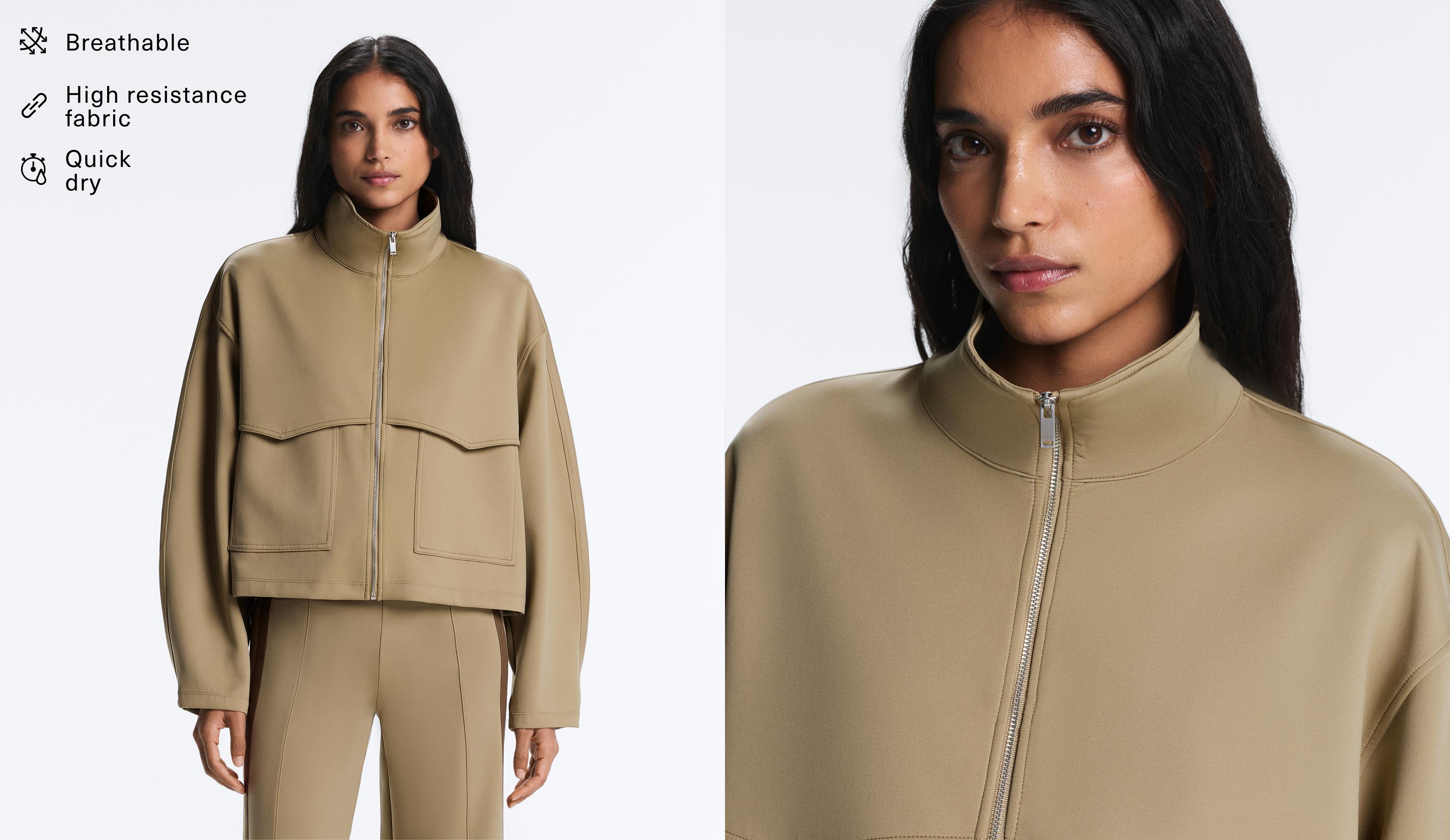 Boxy neoprene-effect jacket — GREEN BEIGE