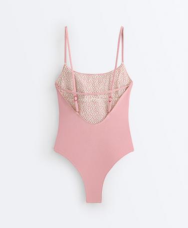 Stripe round neck swimsuit — RED 10