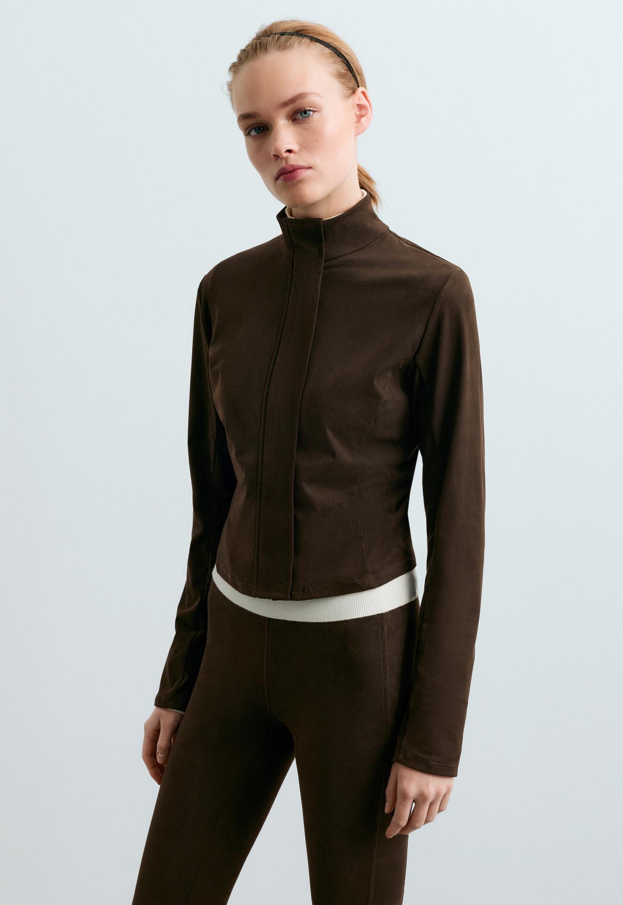 Fitted suede-effect jacket — Dark chocolate