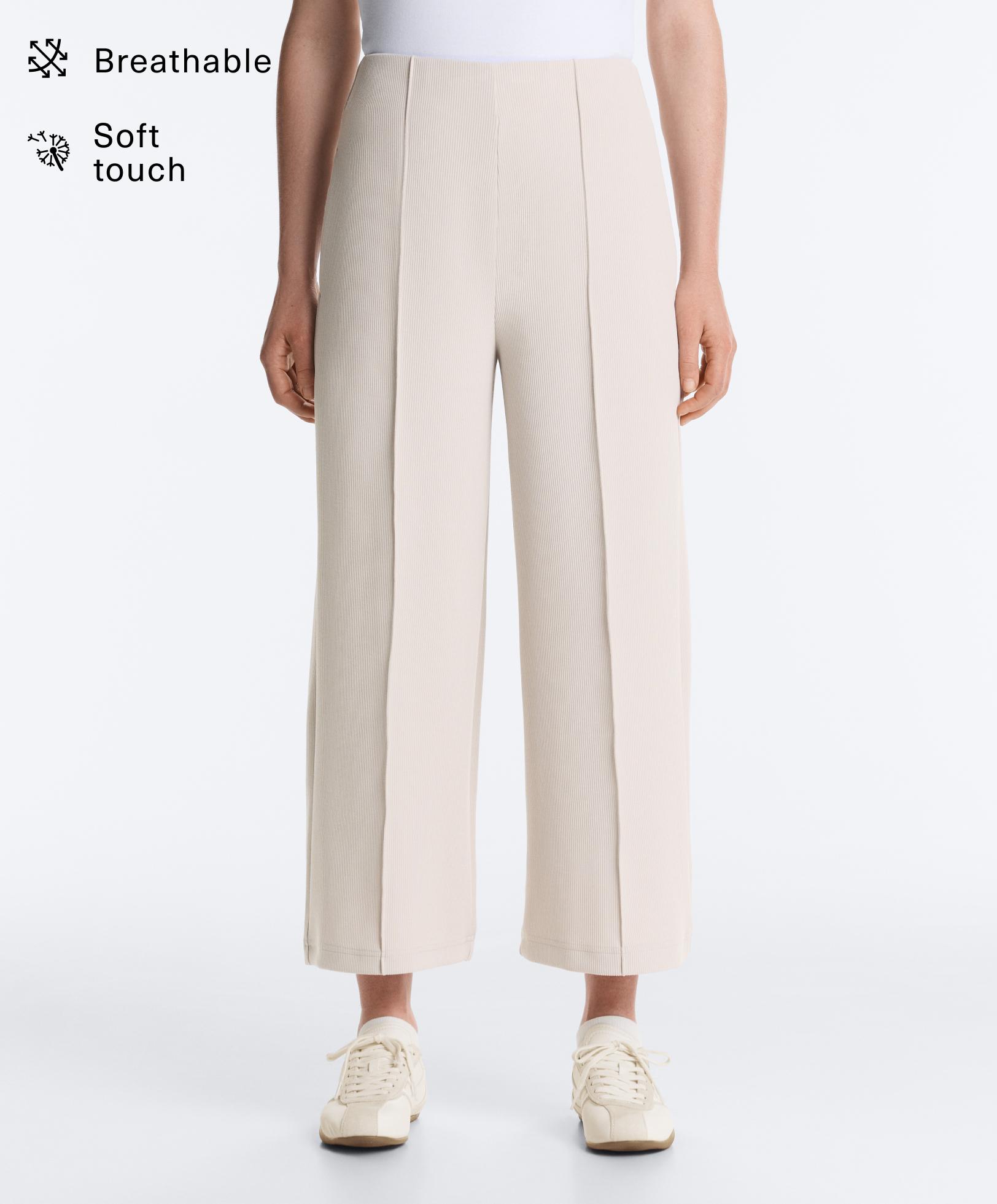 High-waisted crop trousers with modal — PALE MINK