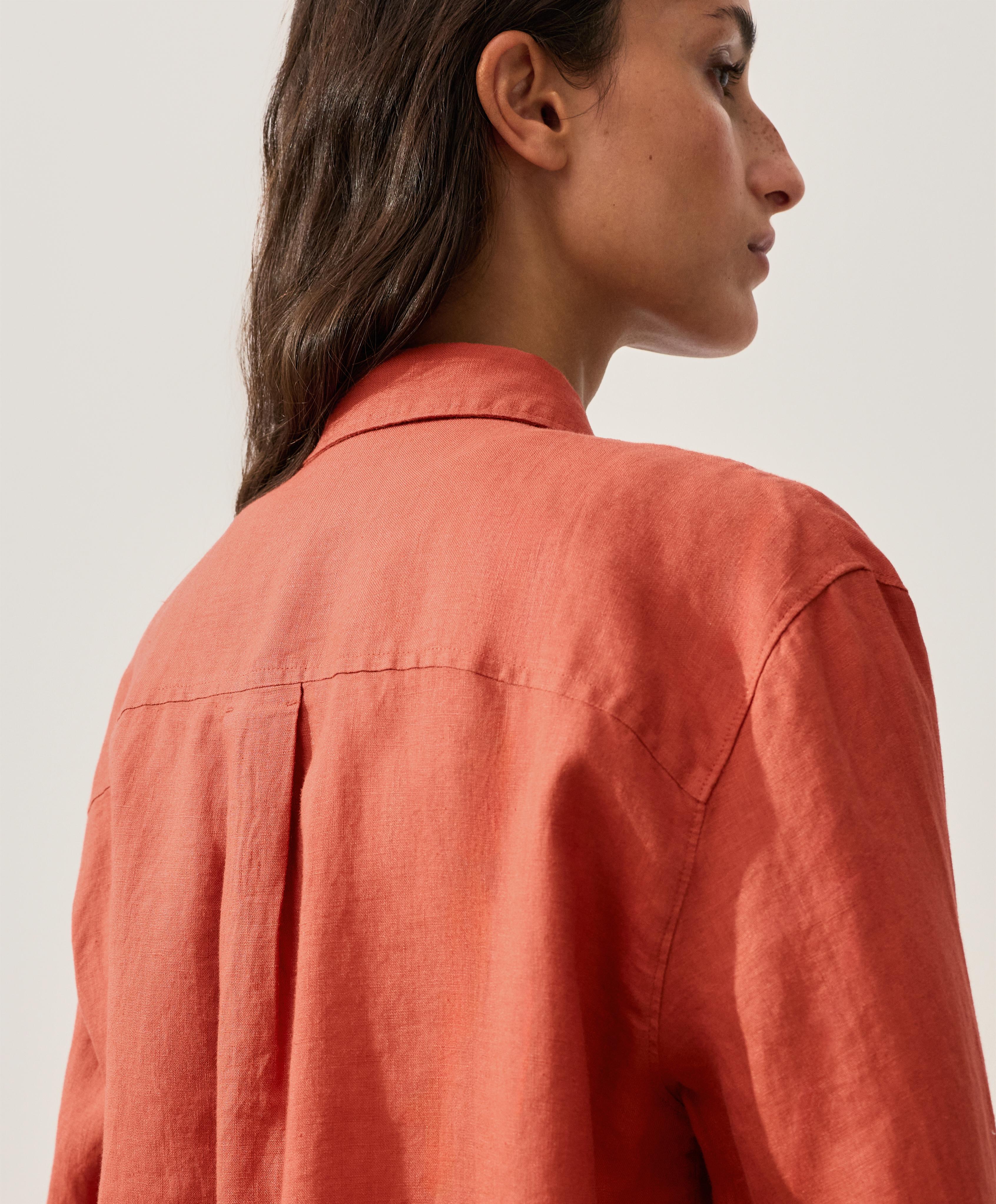 100% linen shirt with pockets — BURNT ORANGE