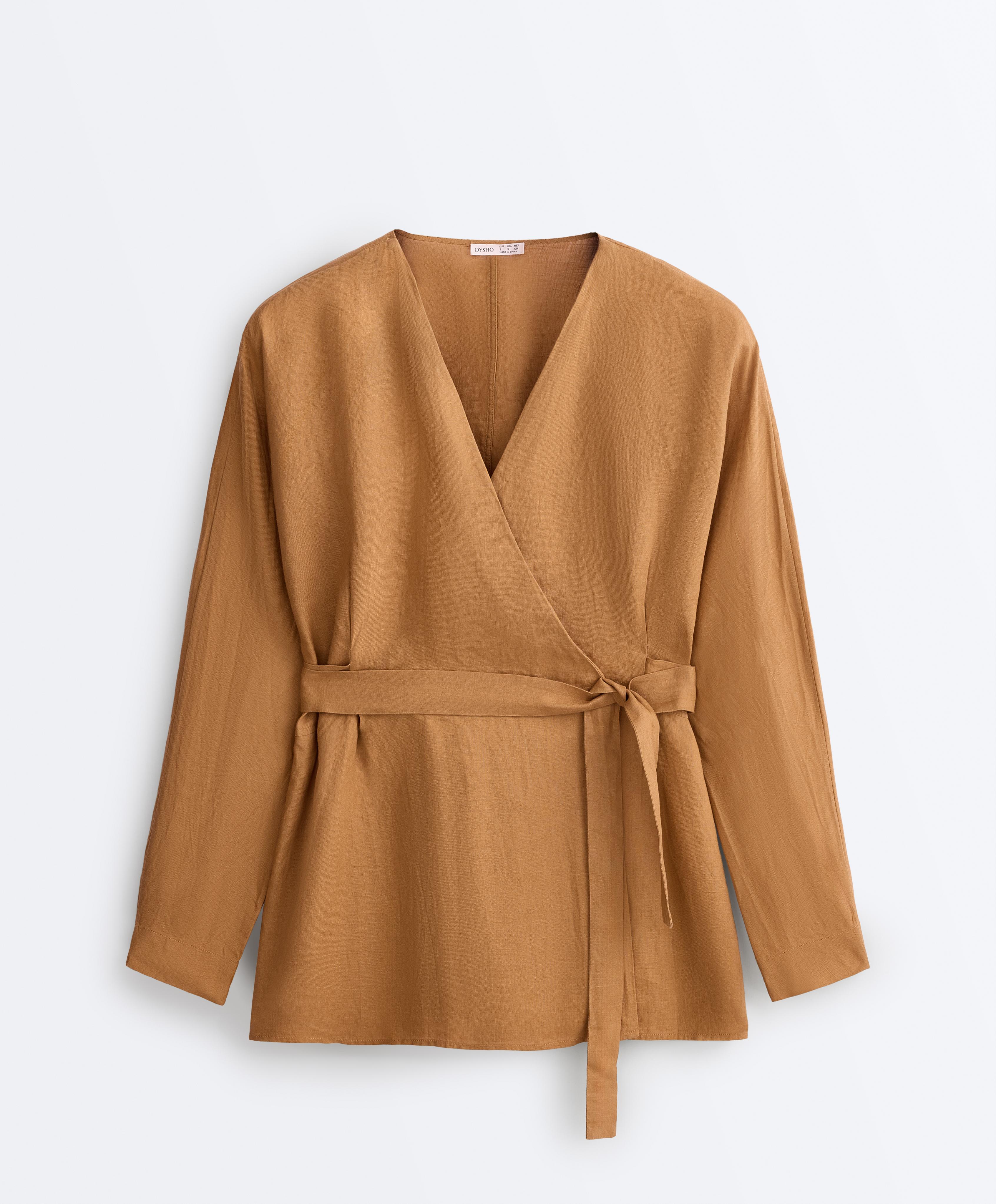 100% linen striped kimono shirt — MUSTARD