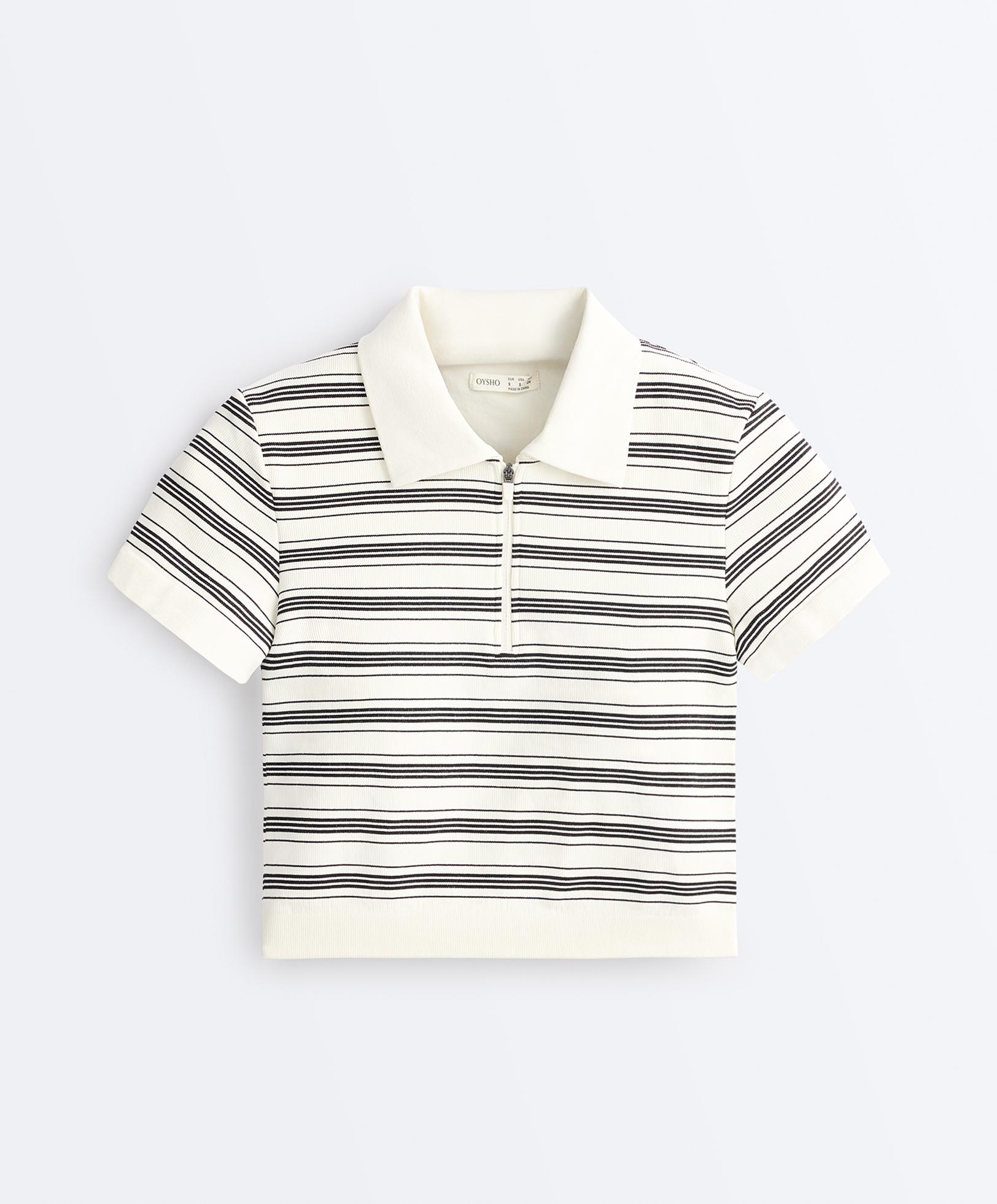 Striped seamless short-sleeved polo shirt — PALE ECRU