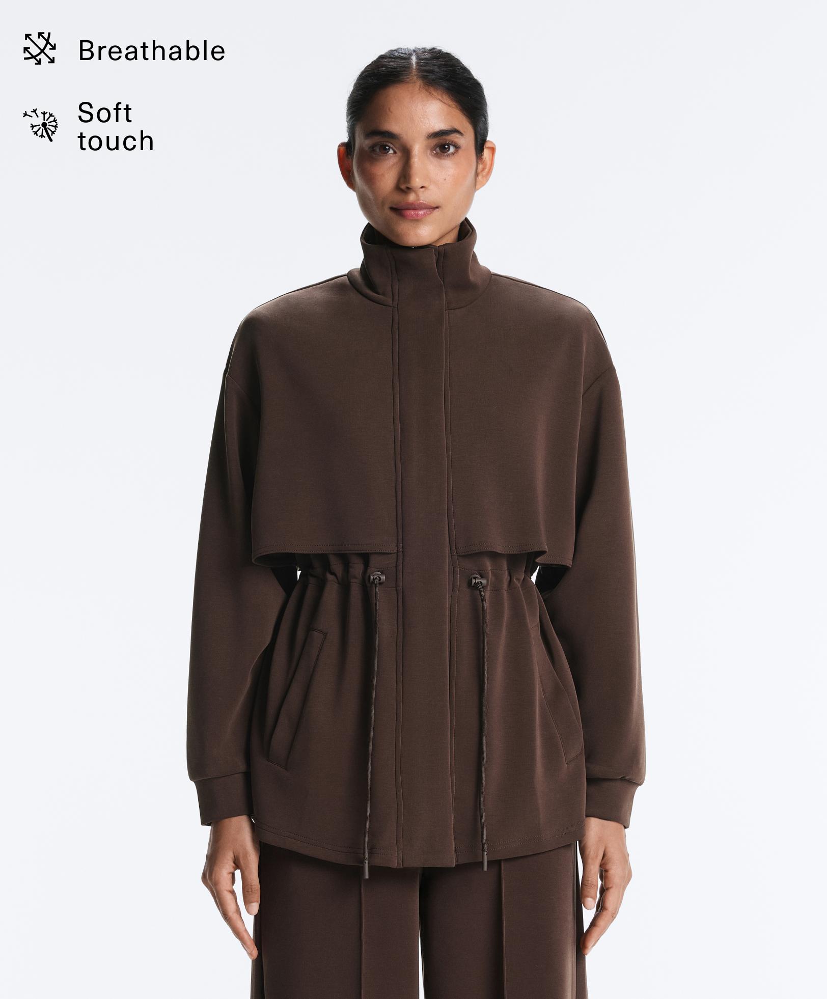 Long soft-touch jacket with modal and pockets