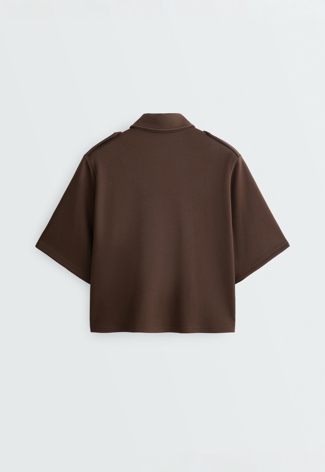 Utility short-sleeve sweatshirt with cotton piqué — DARK BROWN