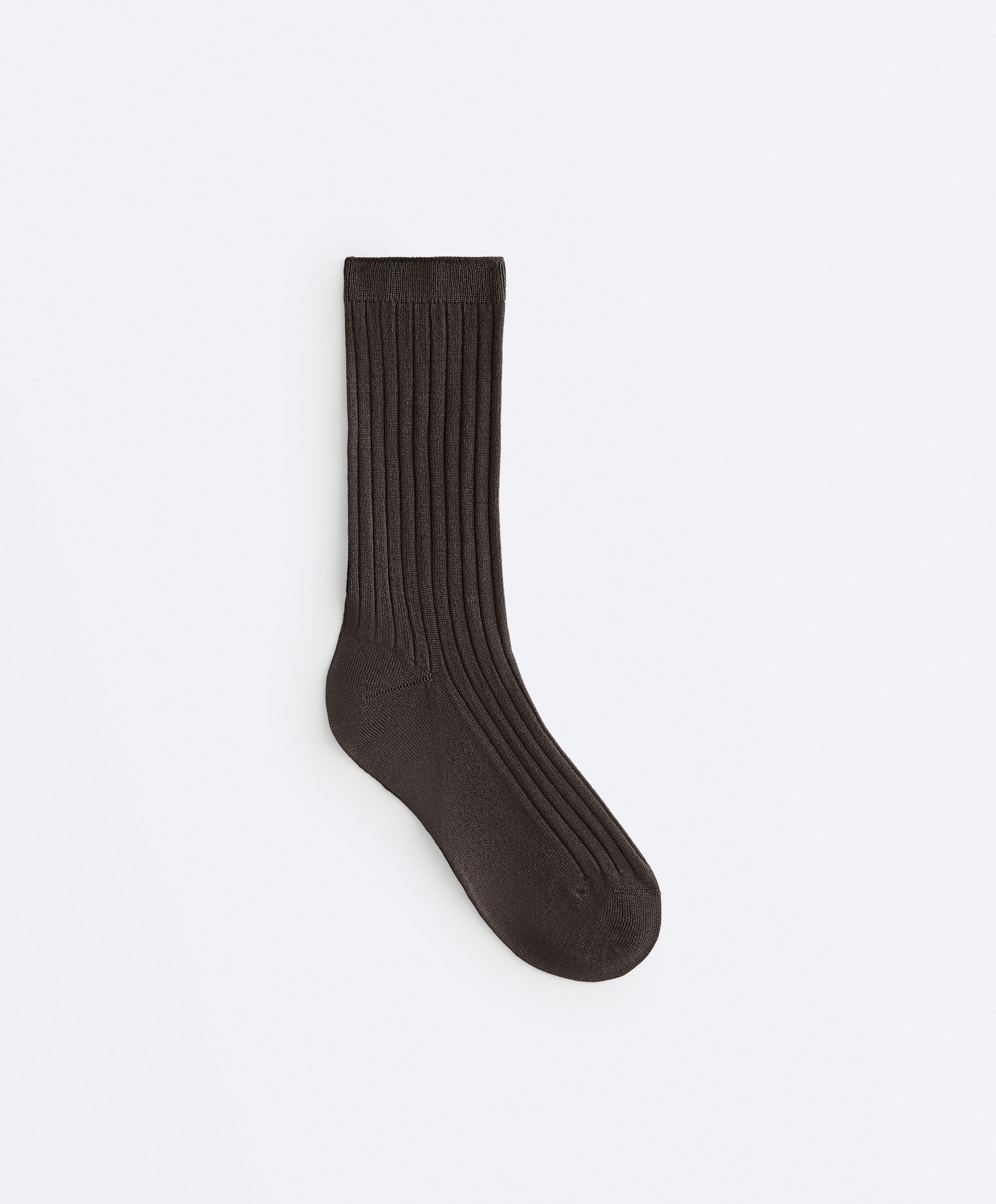Classic Rib silk blend sock — CHOCOLATE      