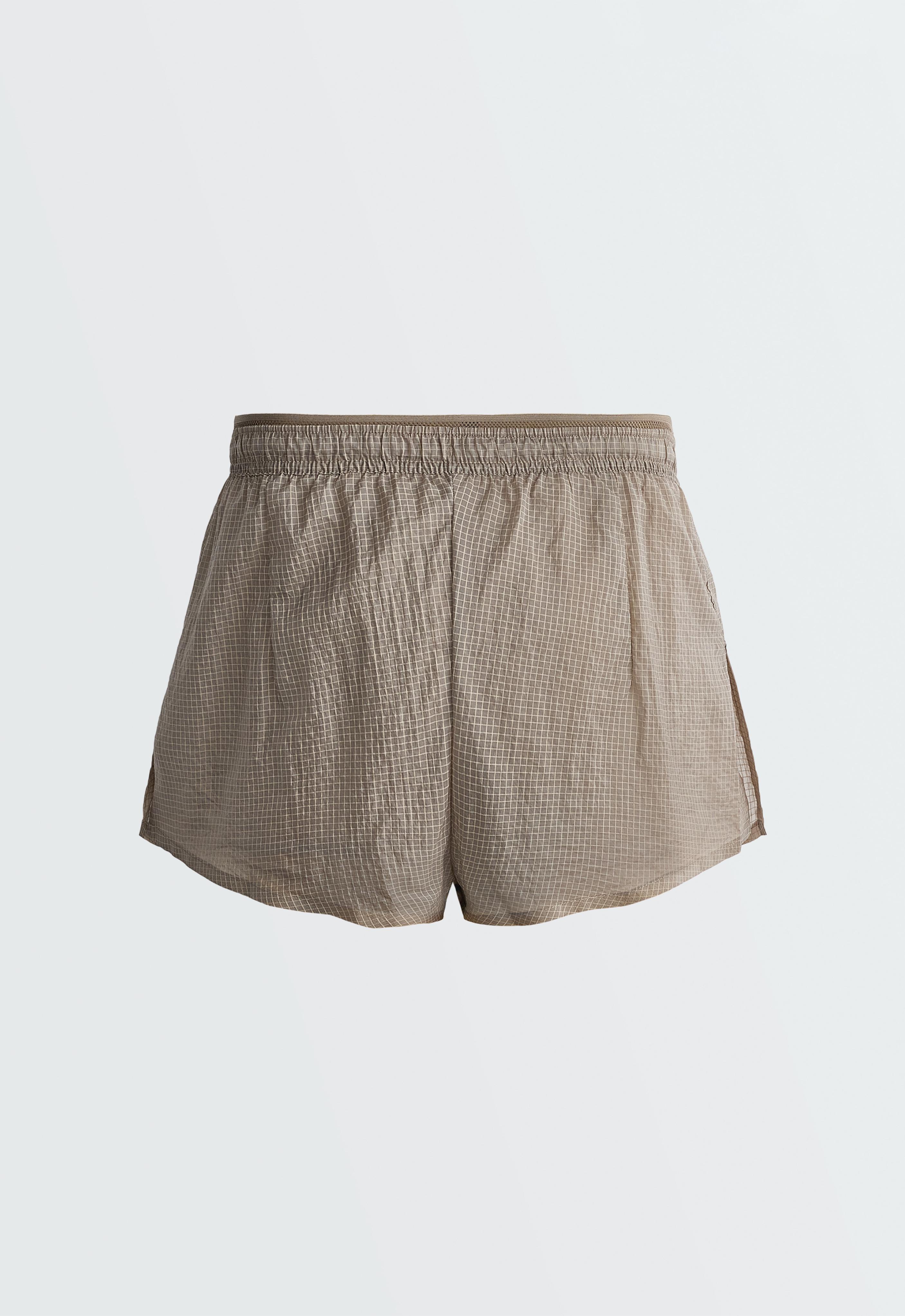 Technical 2-in-1 checked mid-rise shorts — MINK GREY