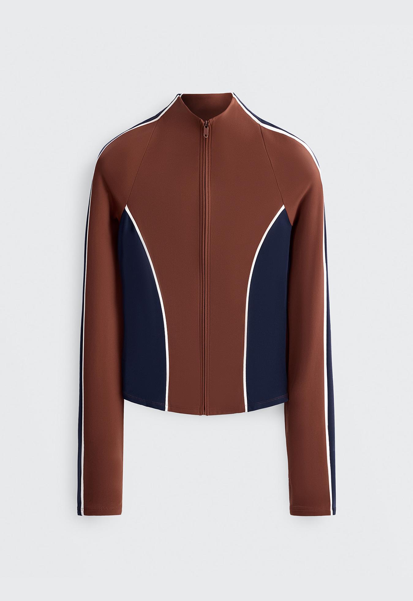 Light warm colour-block technical jacket — TERRACOTTA